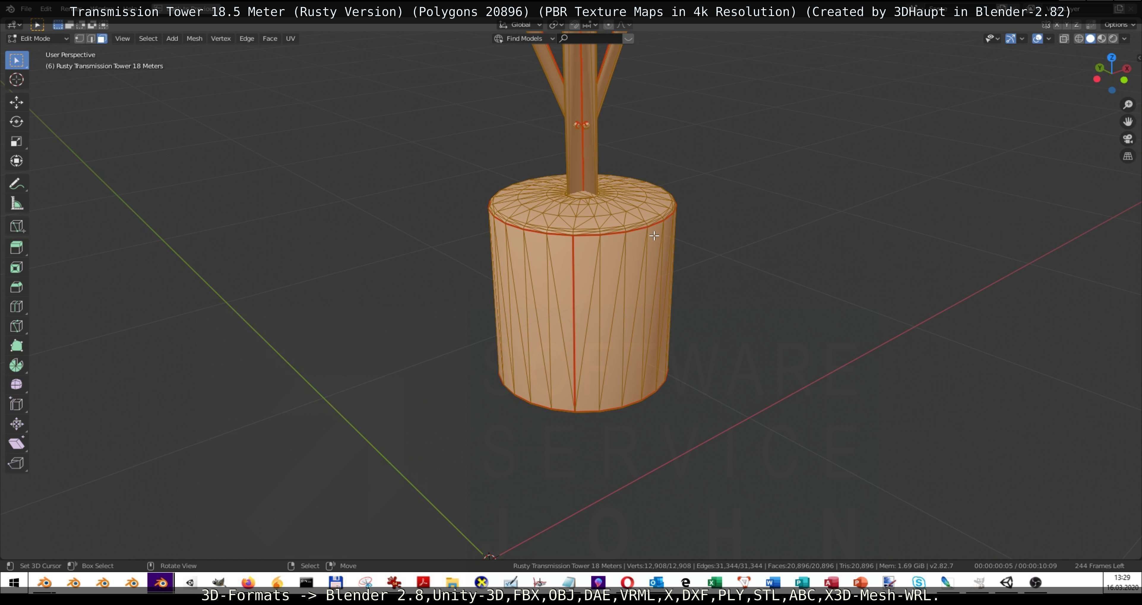 Transmission Tower 18 Meter Rusty Version Low-poly 3D model_96