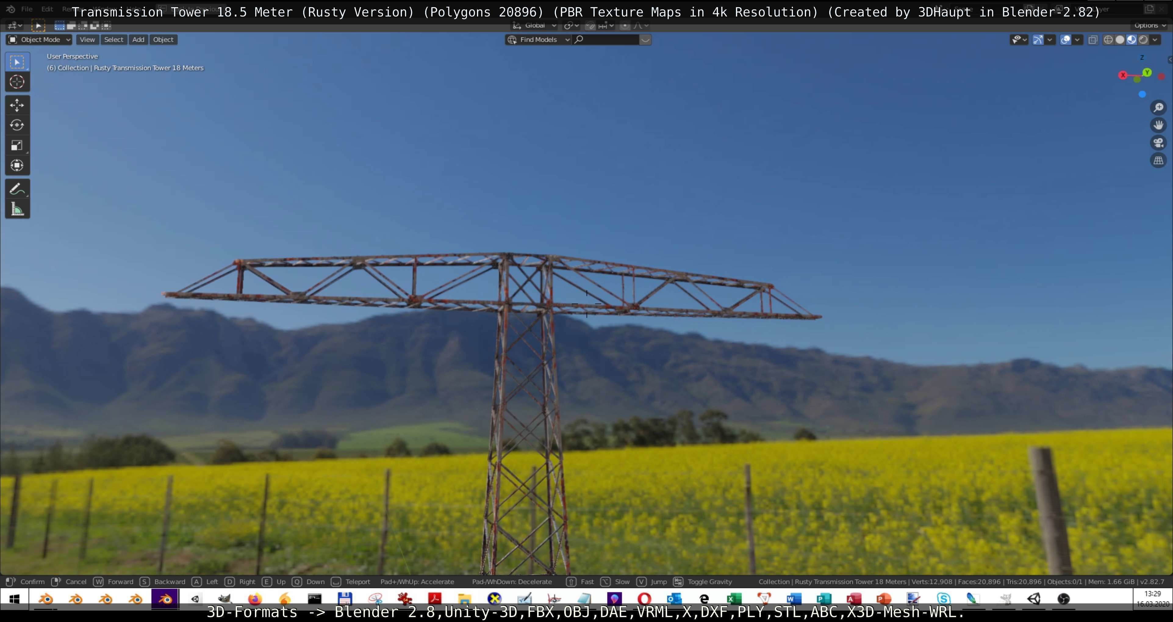 Transmission Tower 18 Meter Rusty Version Low-poly 3D model_71