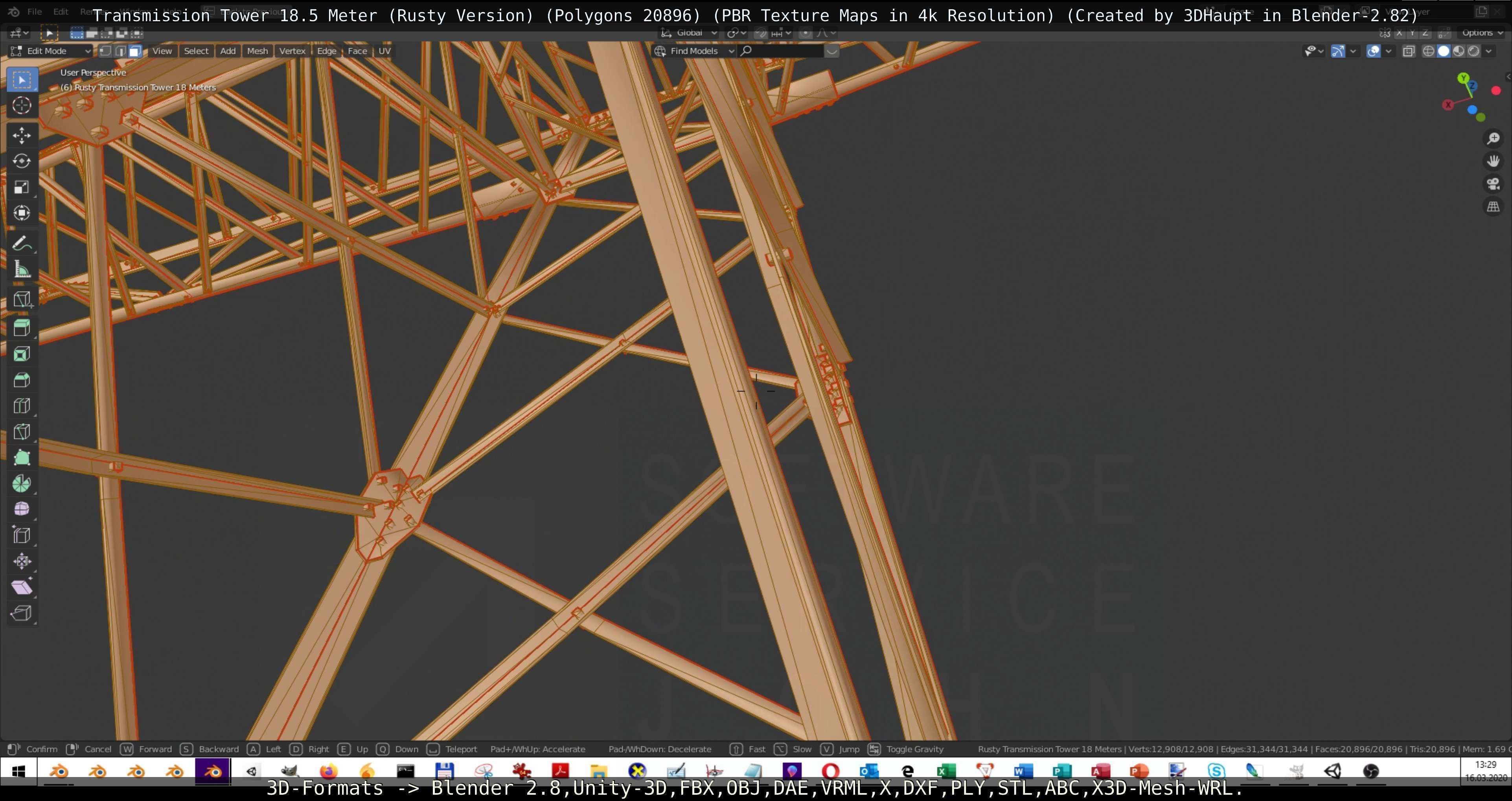 Transmission Tower 18 Meter Rusty Version Low-poly 3D model_104