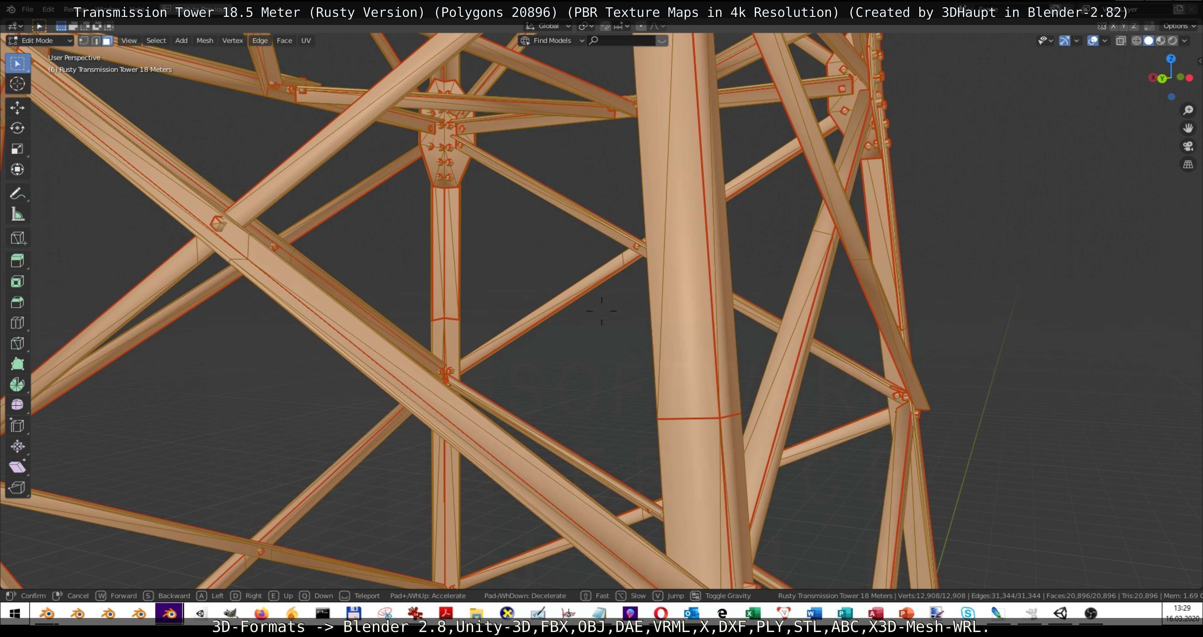 Transmission Tower 18 Meter Rusty Version Low-poly 3D model_103