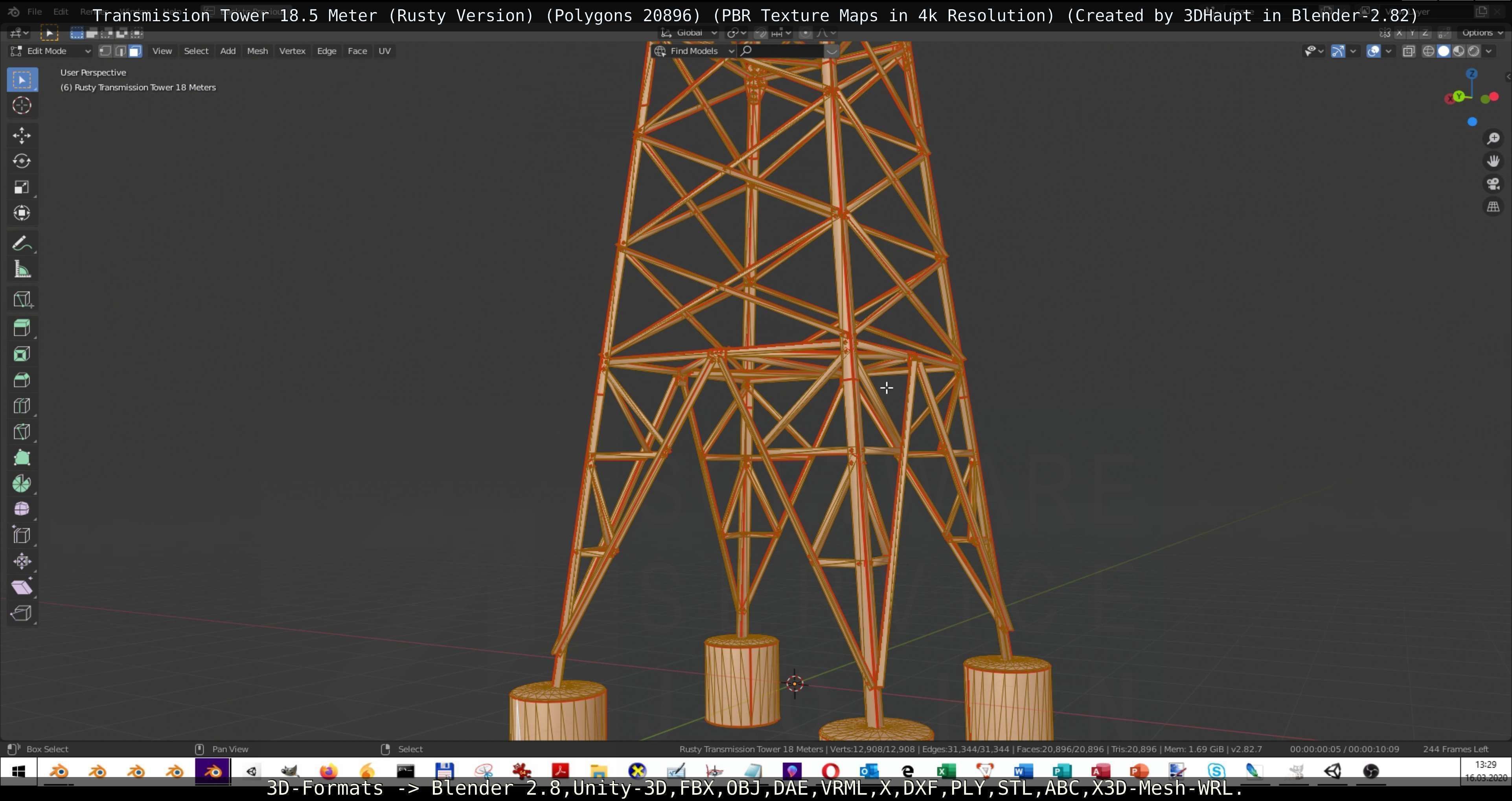 Transmission Tower 18 Meter Rusty Version Low-poly 3D model_97
