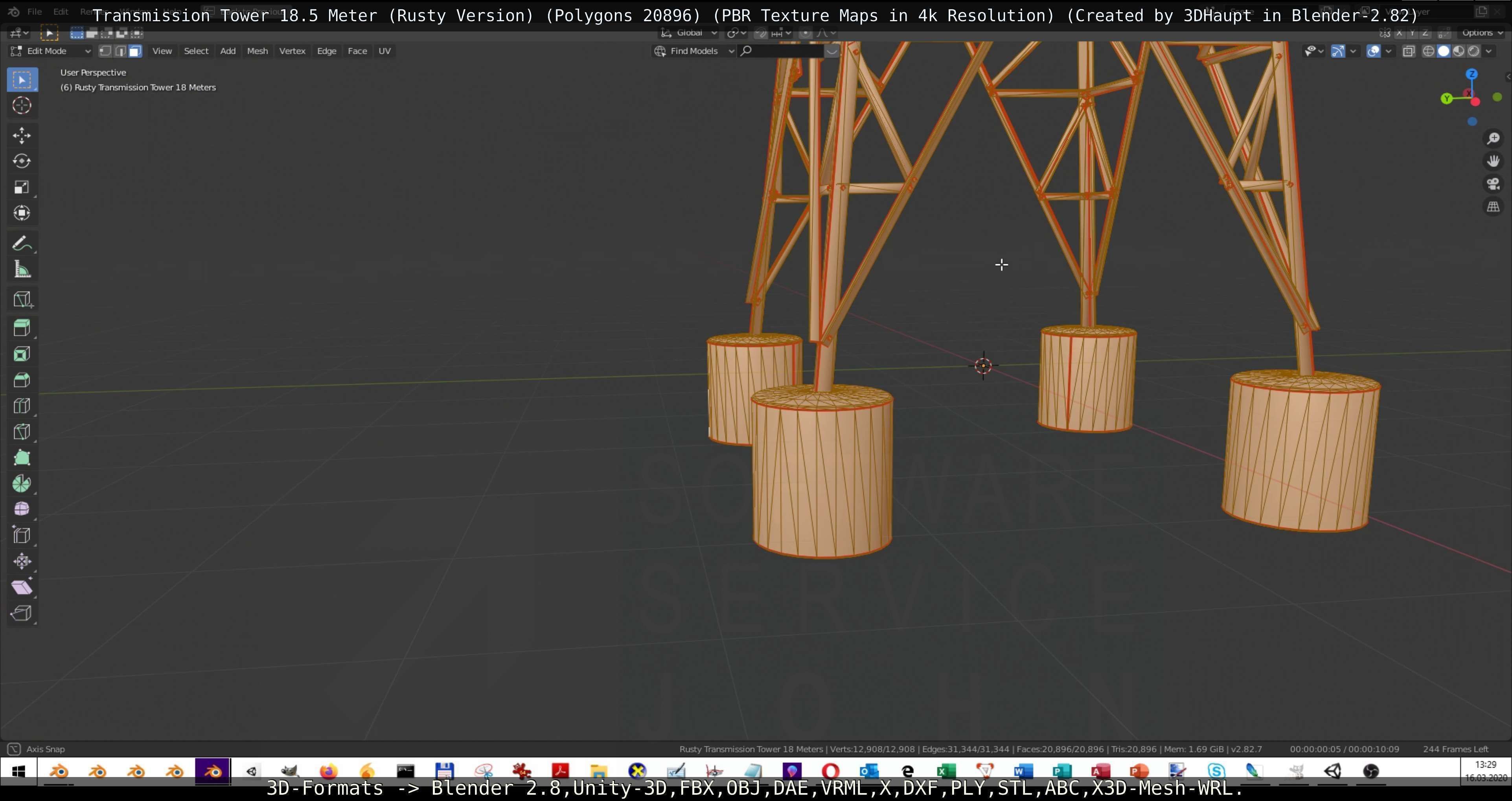 Transmission Tower 18 Meter Rusty Version Low-poly 3D model_24