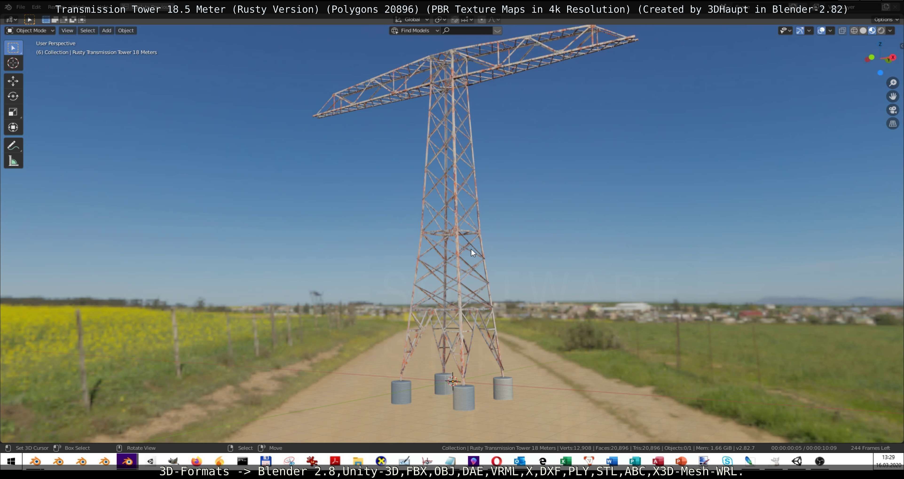 Transmission Tower 18 Meter Rusty Version Low-poly 3D model_9