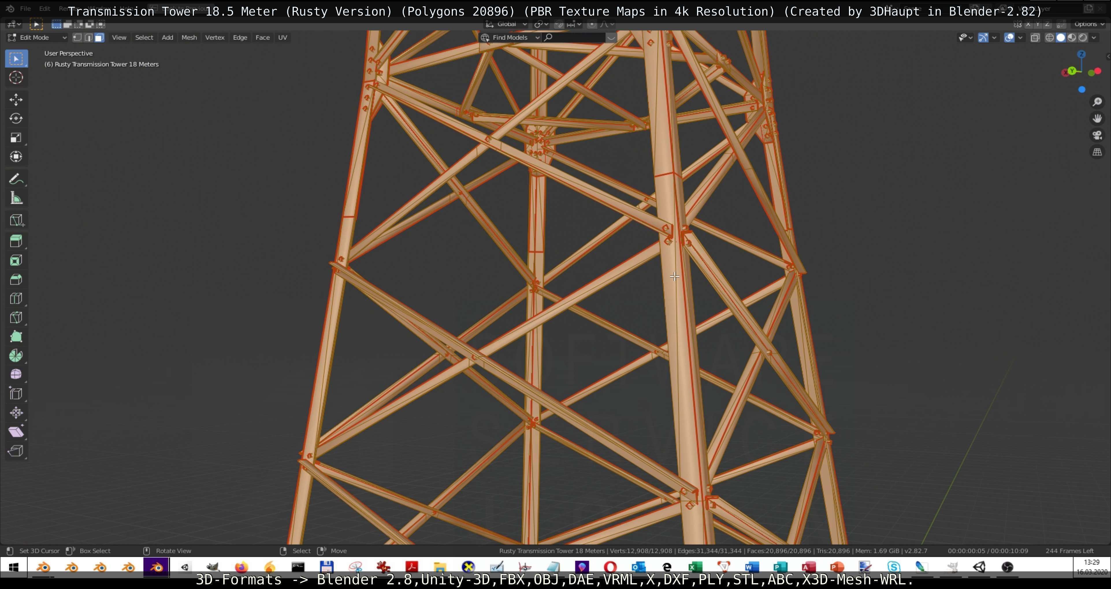 Transmission Tower 18 Meter Rusty Version Low-poly 3D model_62