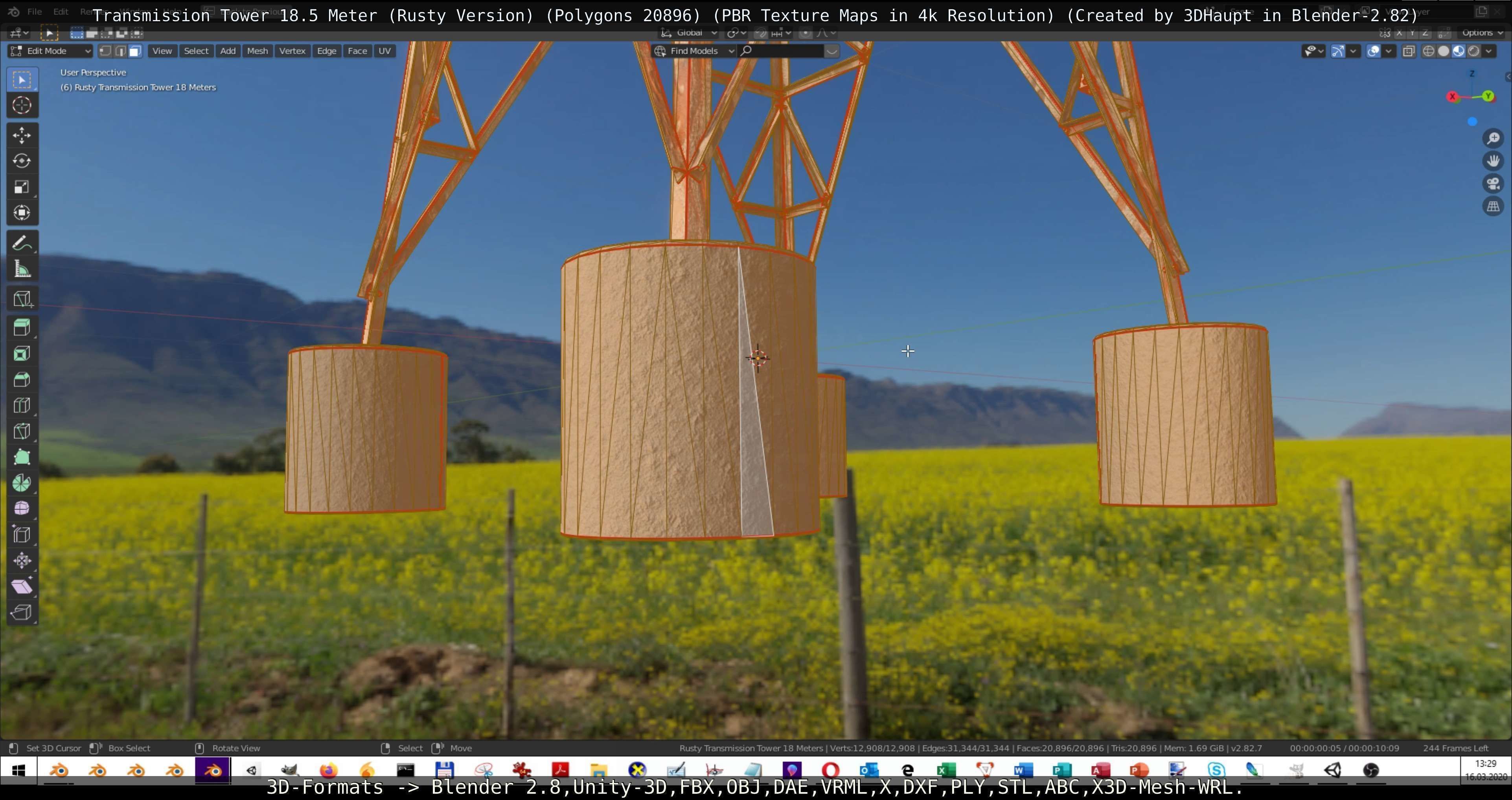 Transmission Tower 18 Meter Rusty Version Low-poly 3D model_90