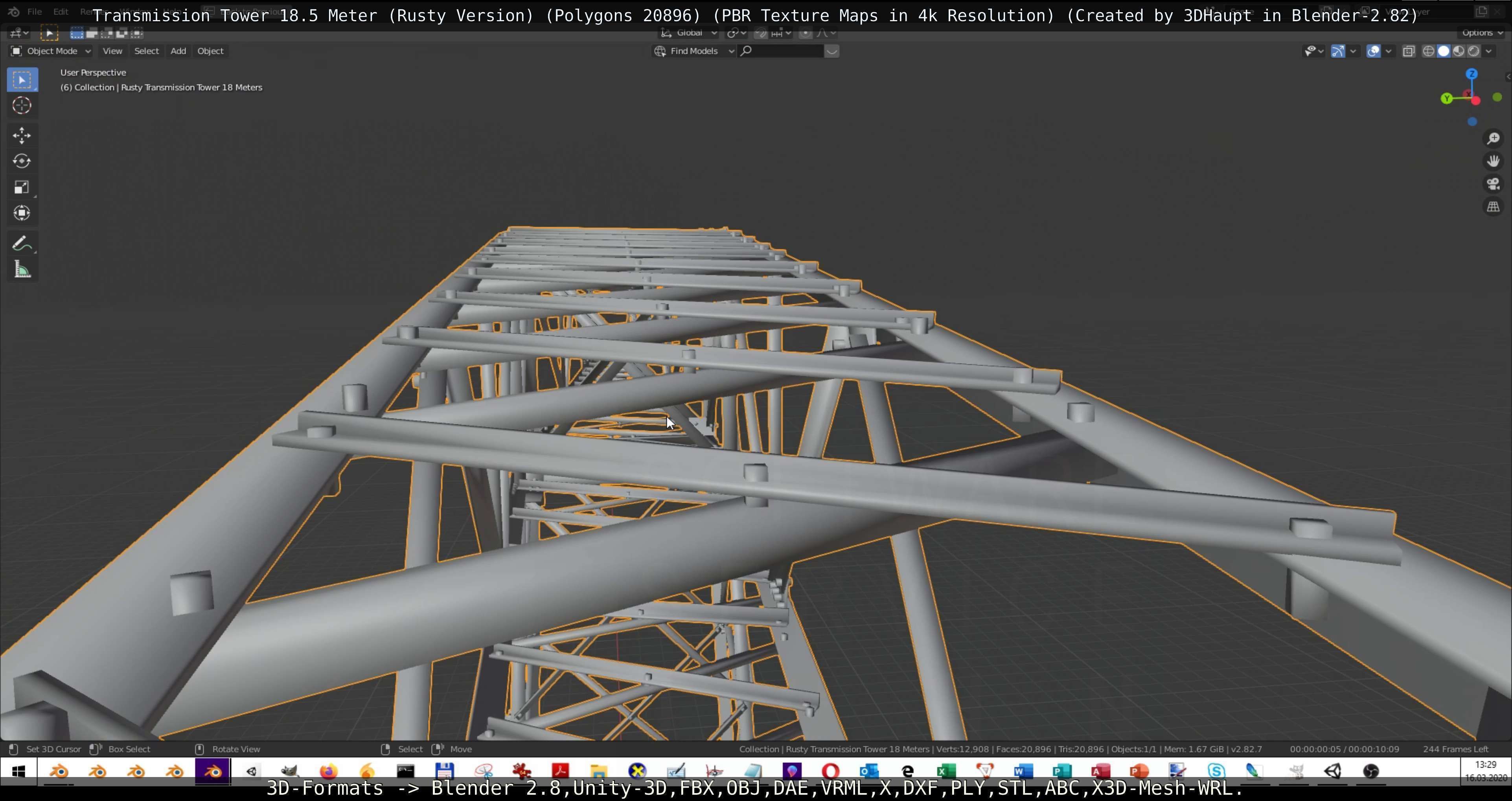 Transmission Tower 18 Meter Rusty Version Low-poly 3D model_112