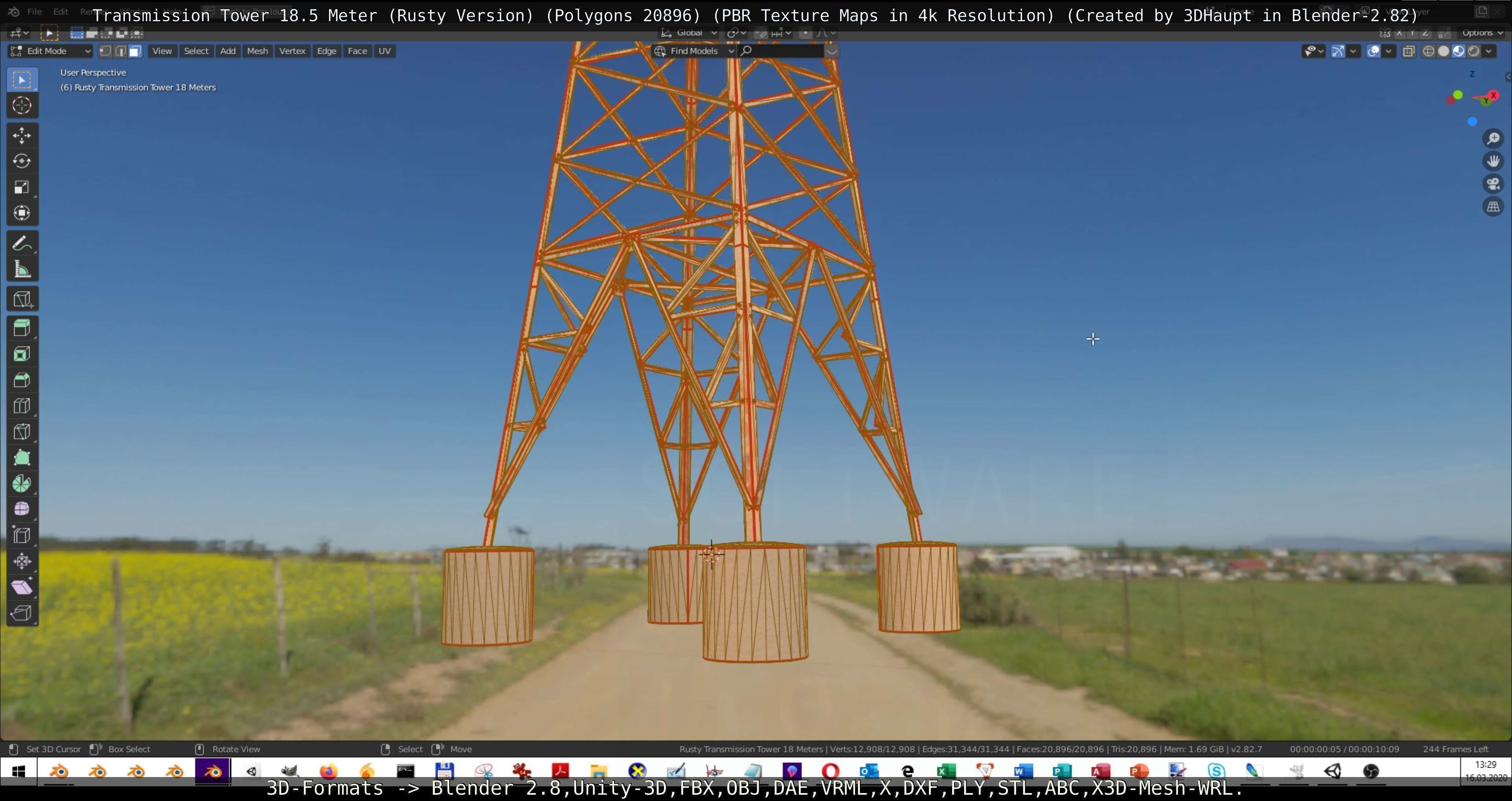 Transmission Tower 18 Meter Rusty Version Low-poly 3D model_82