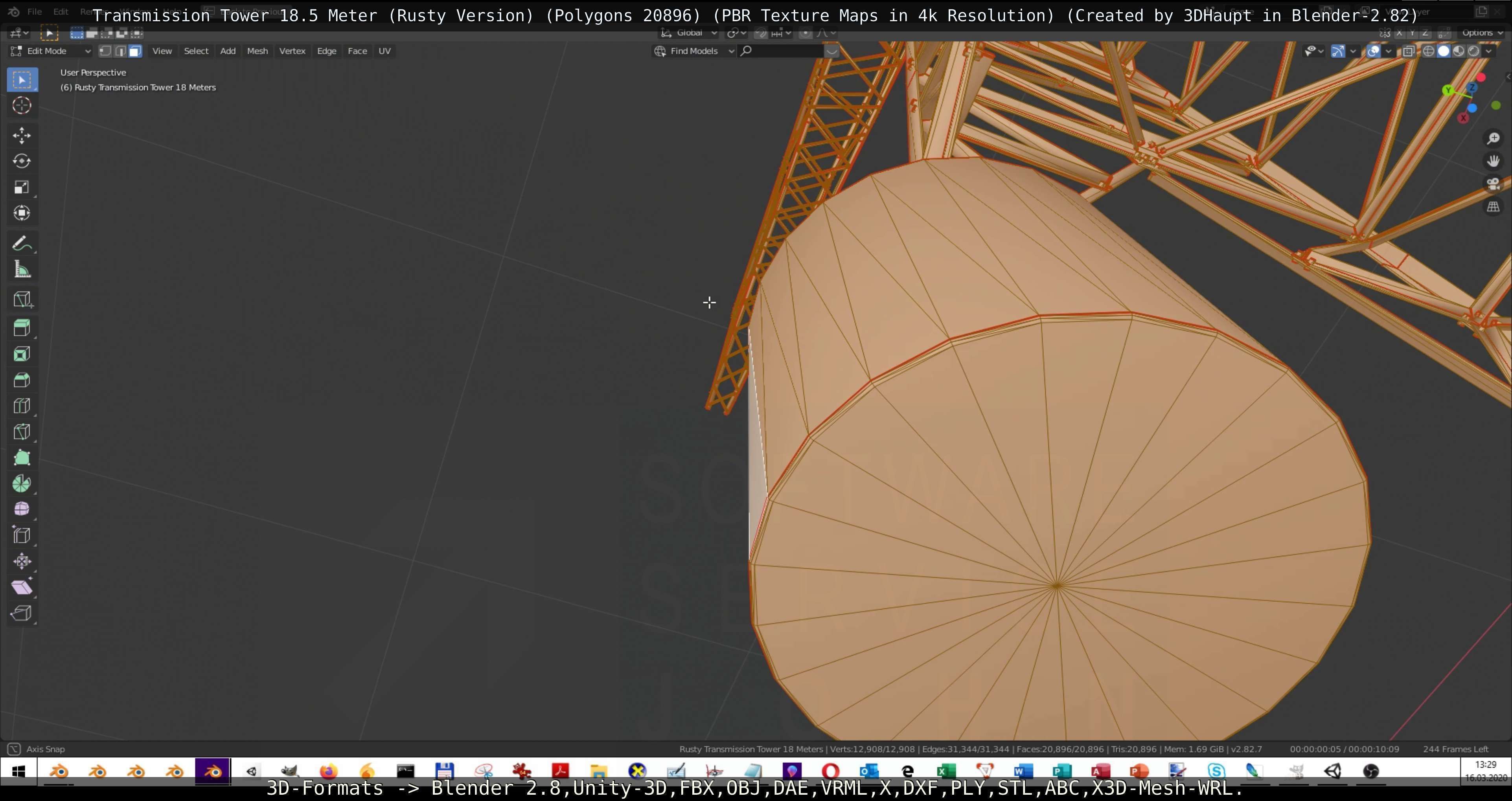 Transmission Tower 18 Meter Rusty Version Low-poly 3D model_93