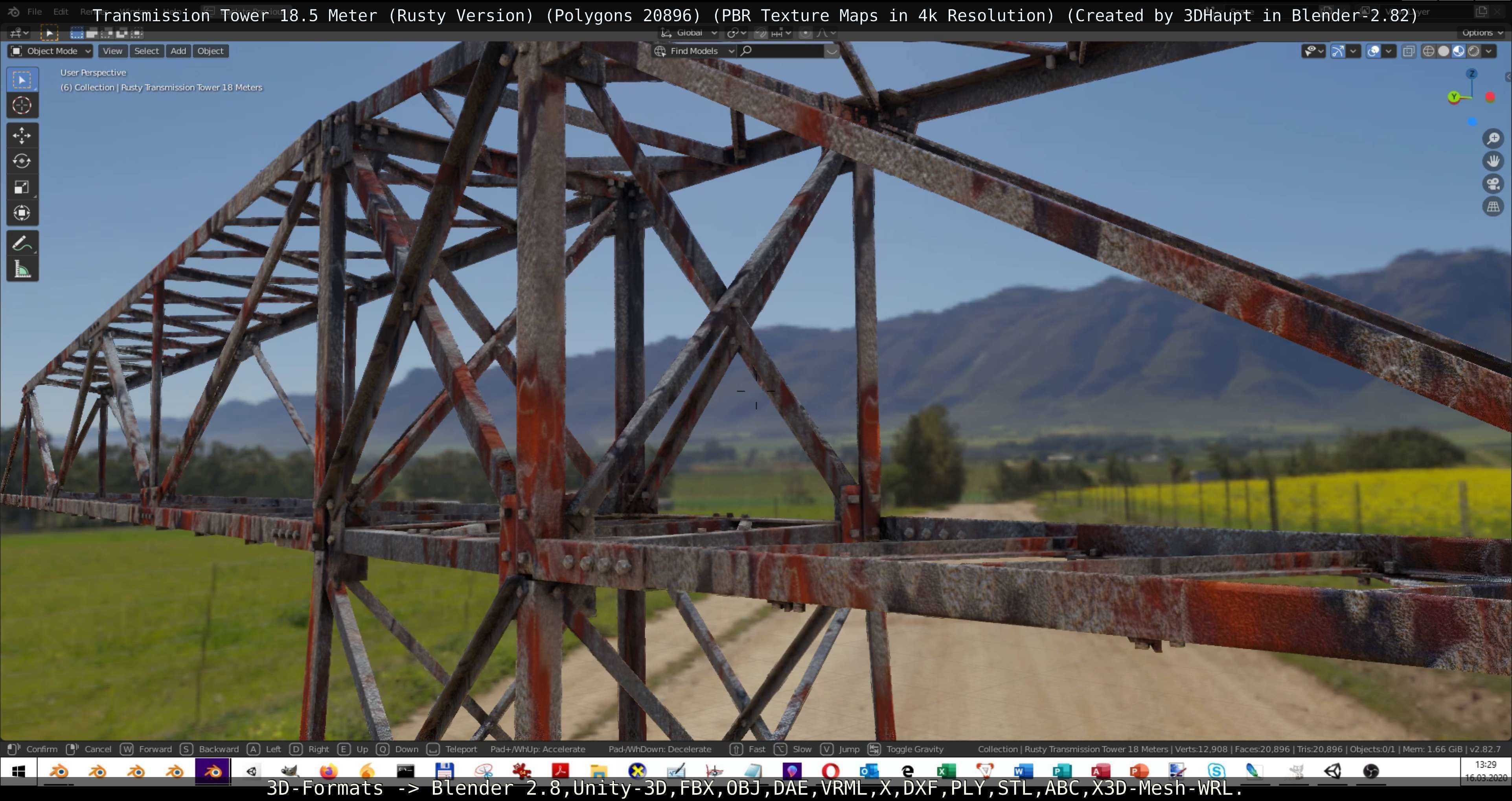 Transmission Tower 18 Meter Rusty Version Low-poly 3D model_12