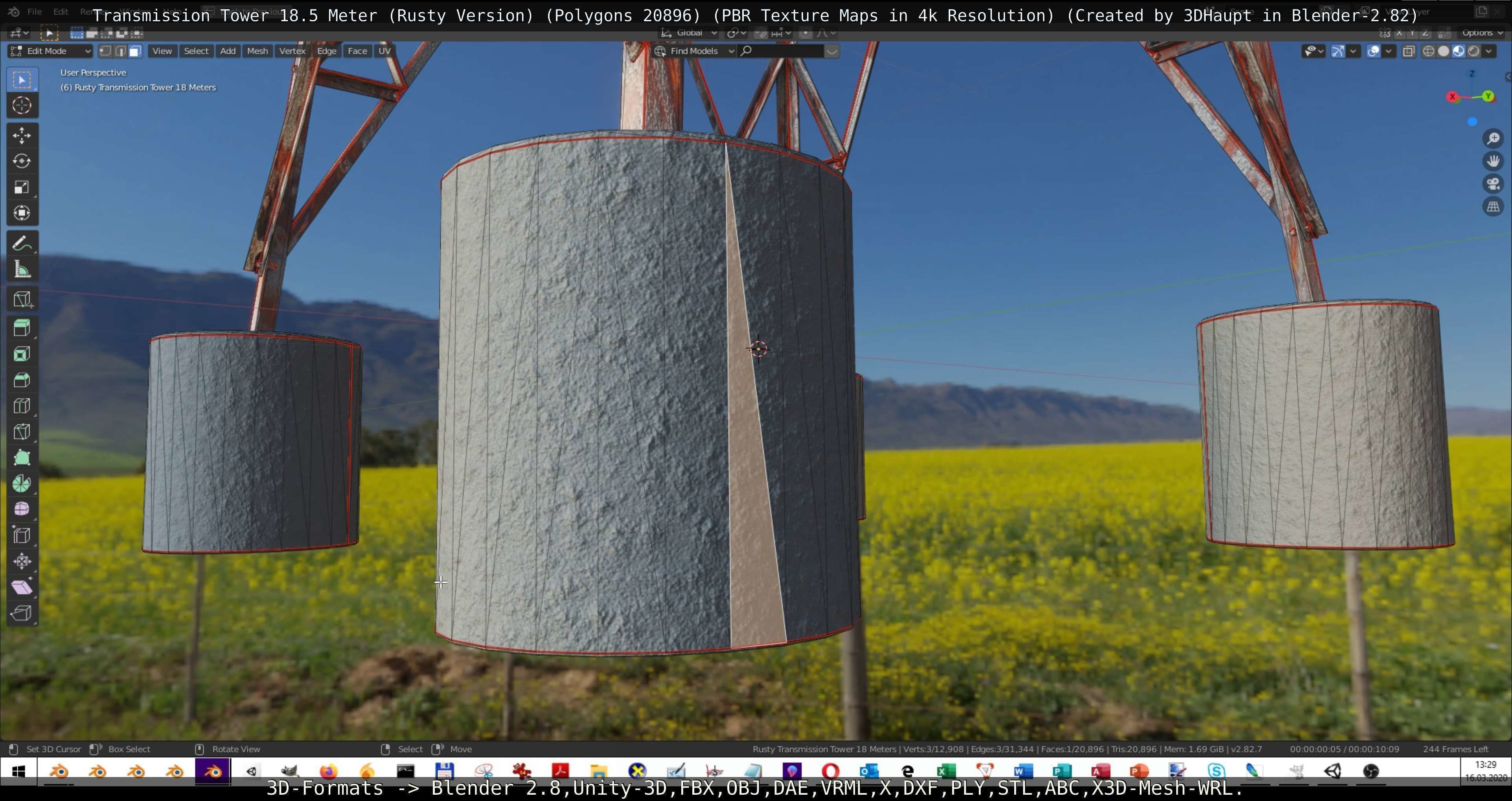 Transmission Tower 18 Meter Rusty Version Low-poly 3D model_87