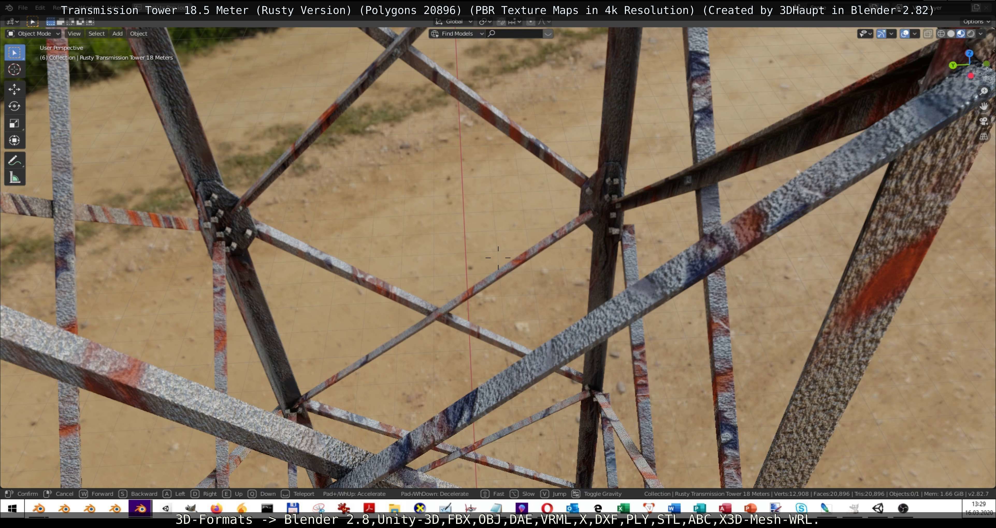 Transmission Tower 18 Meter Rusty Version Low-poly 3D model_75