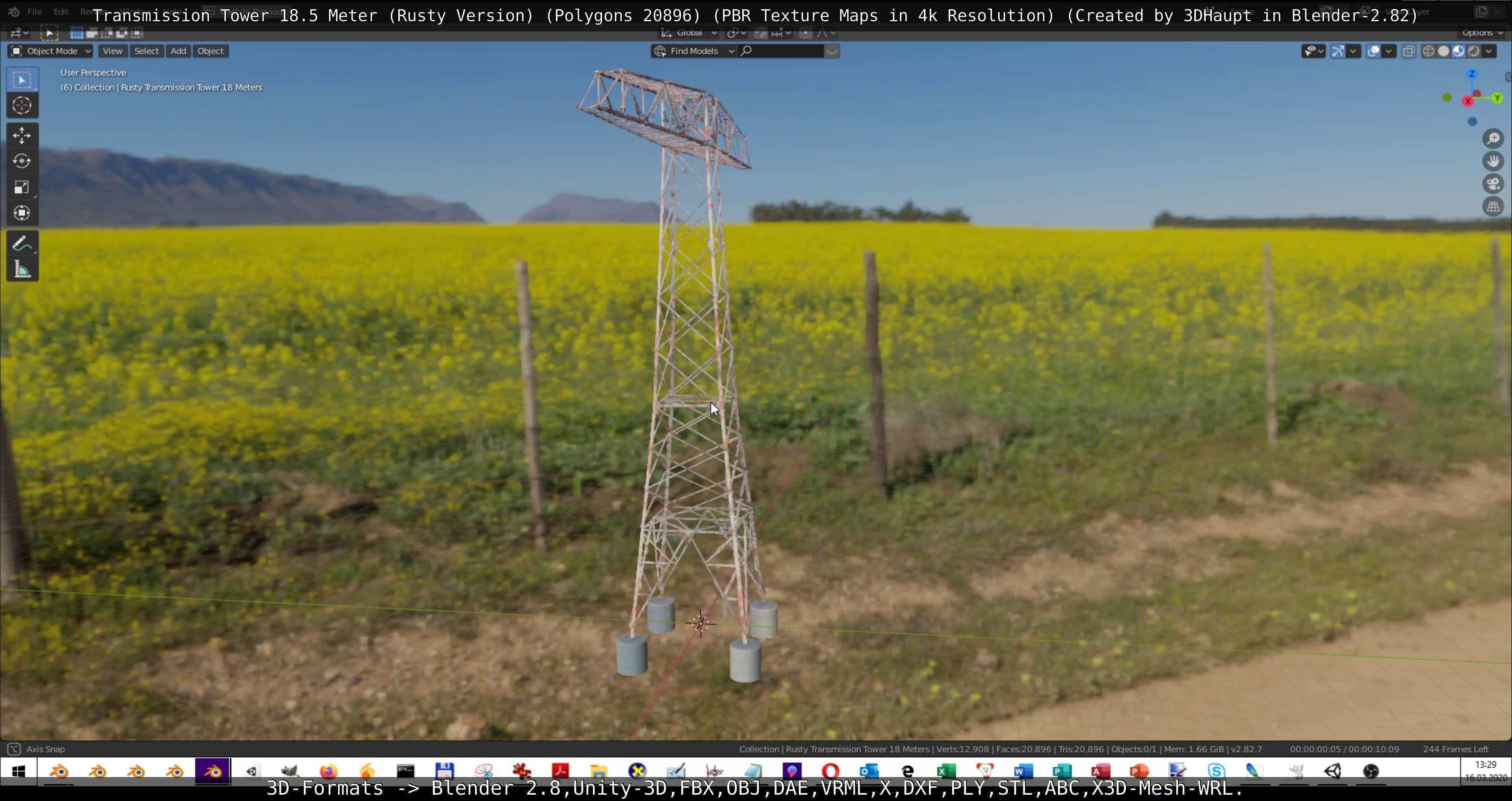 Transmission Tower 18 Meter Rusty Version Low-poly 3D model_66