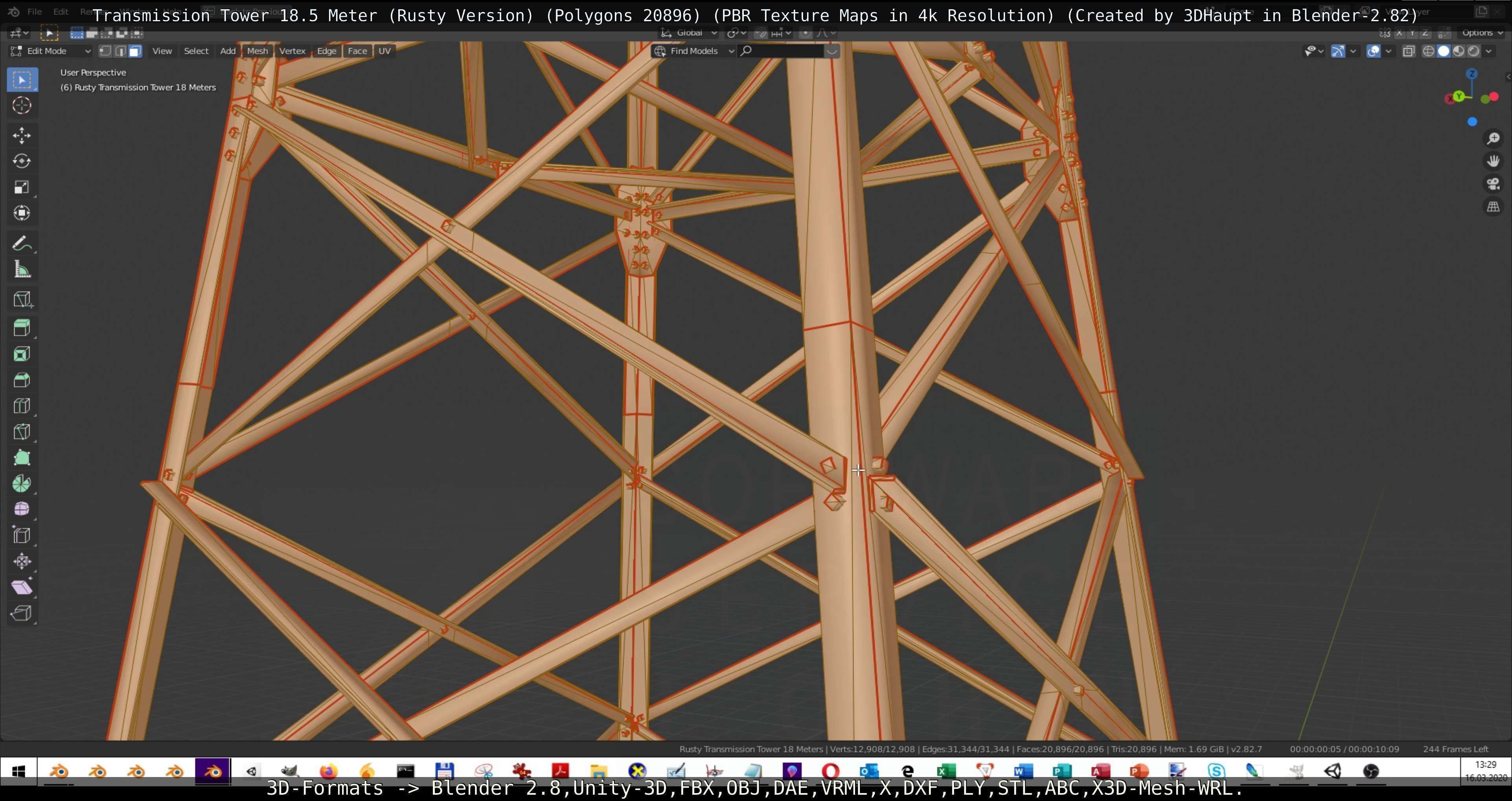 Transmission Tower 18 Meter Rusty Version Low-poly 3D model_99