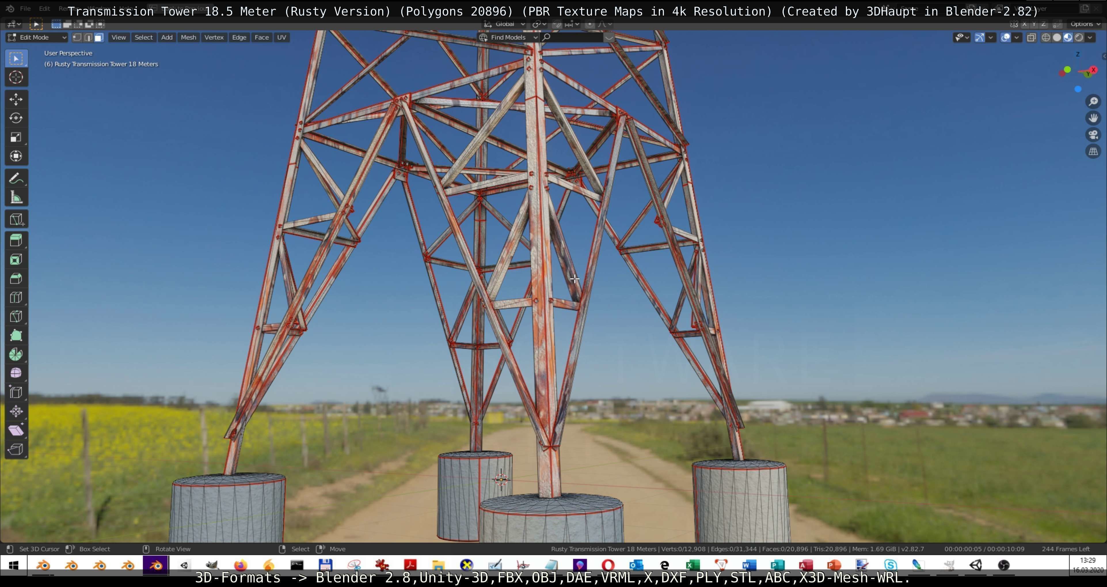 Transmission Tower 18 Meter Rusty Version Low-poly 3D model_81