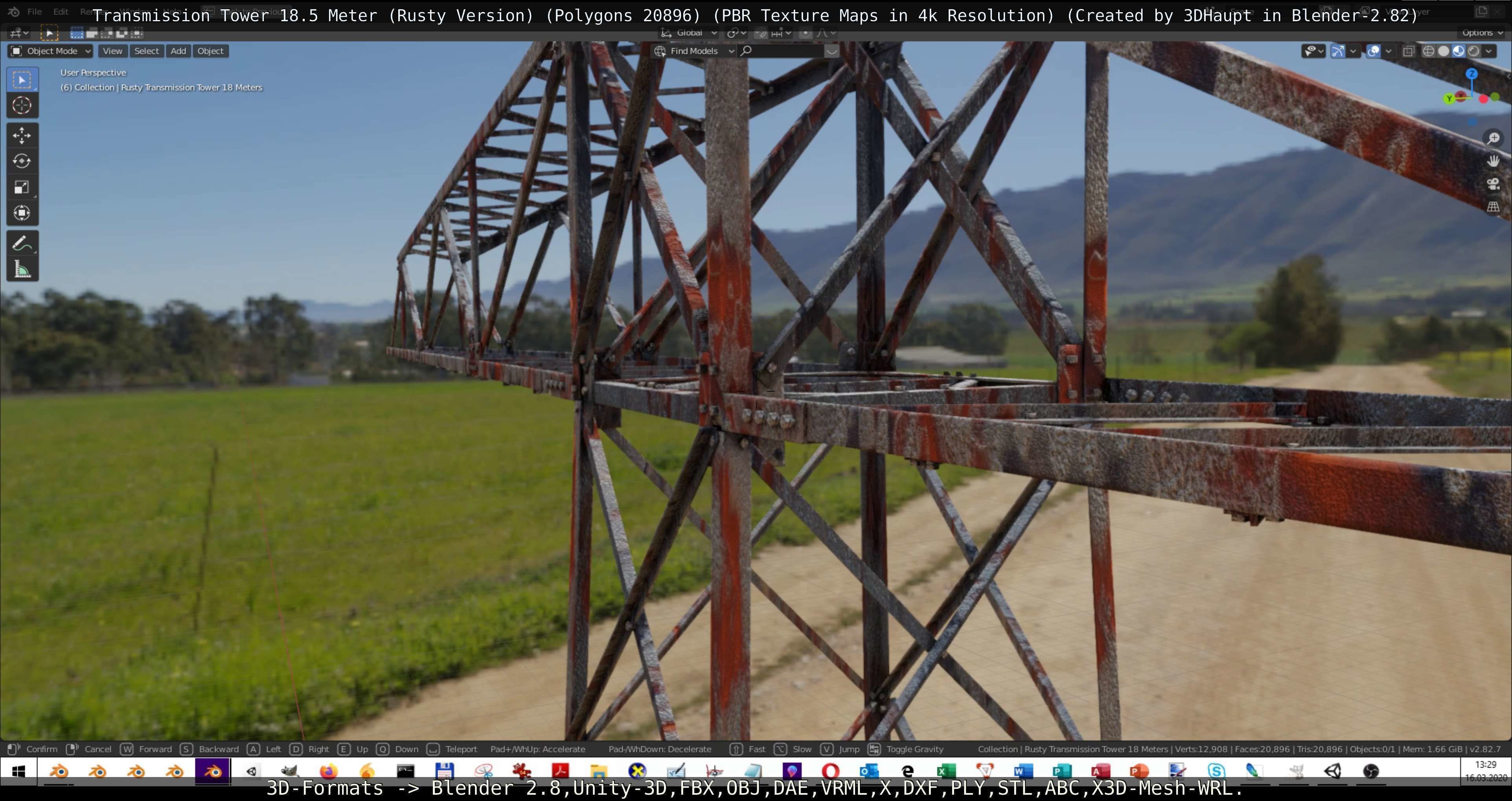 Transmission Tower 18 Meter Rusty Version Low-poly 3D model_74