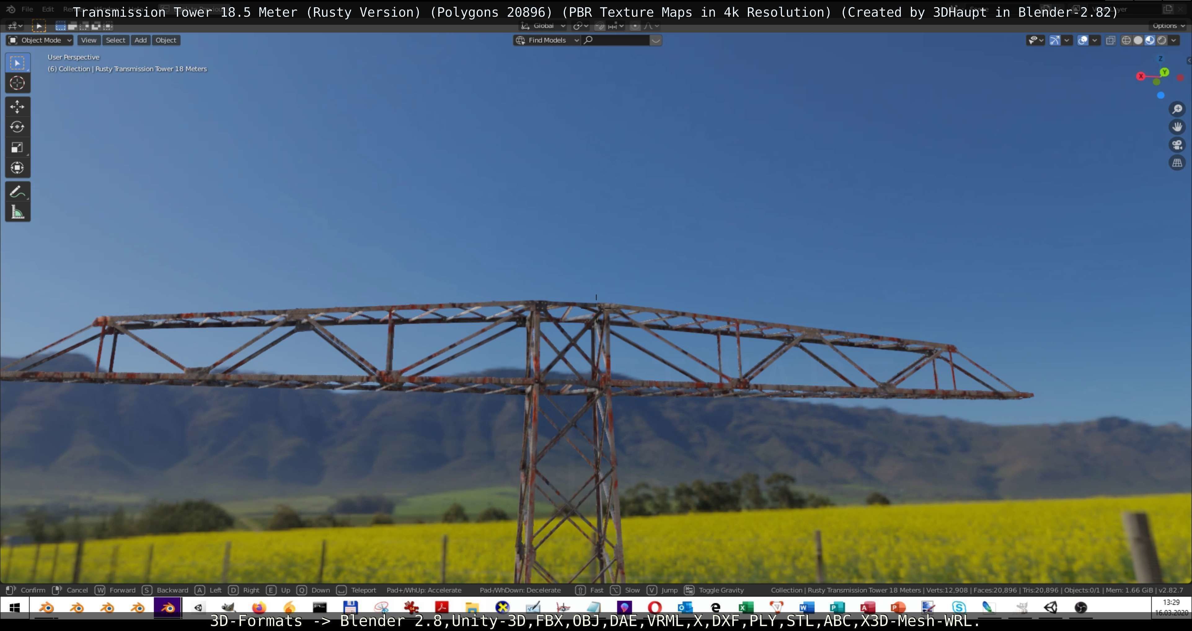 Transmission Tower 18 Meter Rusty Version Low-poly 3D model_73