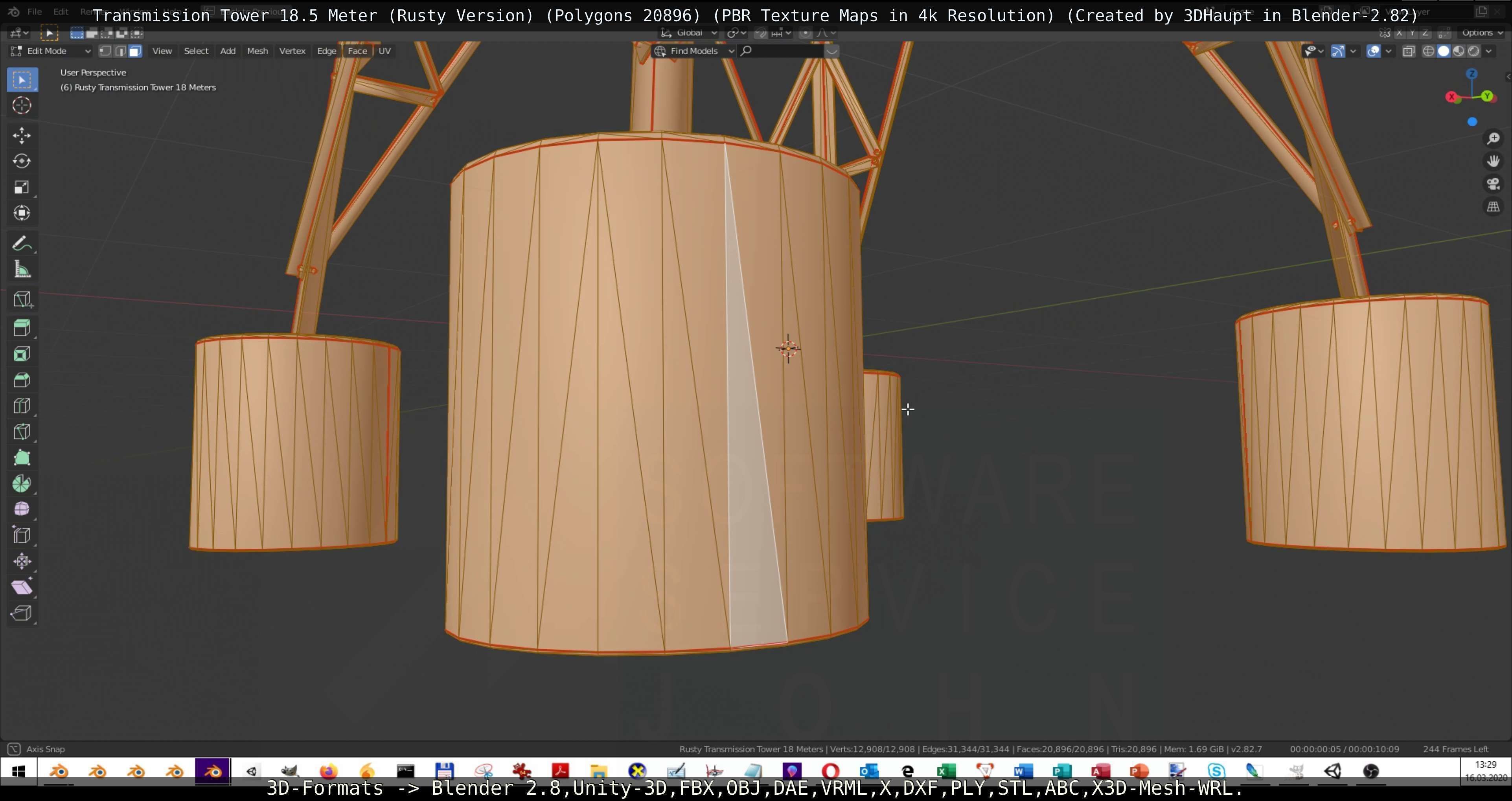 Transmission Tower 18 Meter Rusty Version Low-poly 3D model_21