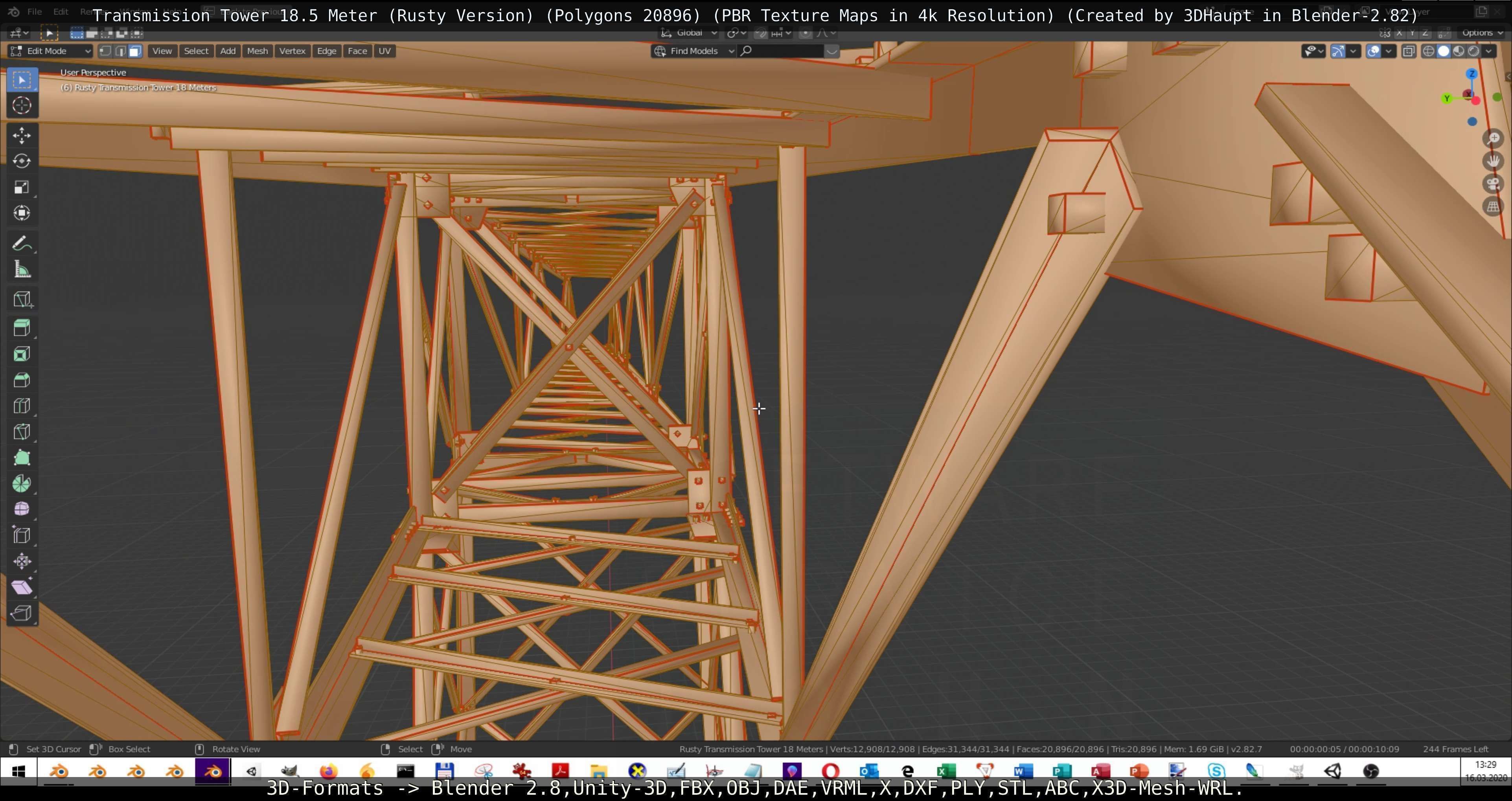 Transmission Tower 18 Meter Rusty Version Low-poly 3D model_28