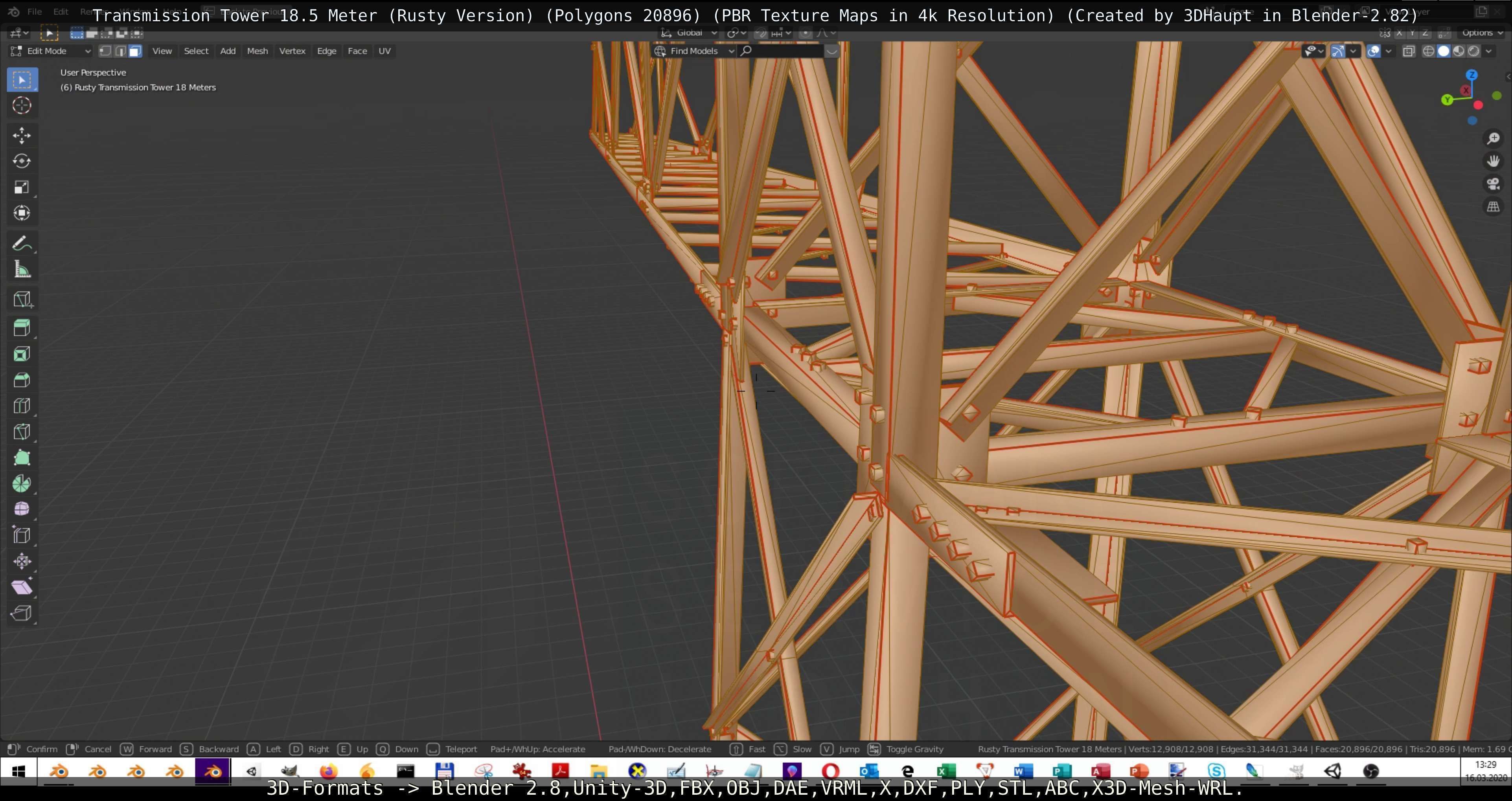 Transmission Tower 18 Meter Rusty Version Low-poly 3D model_107