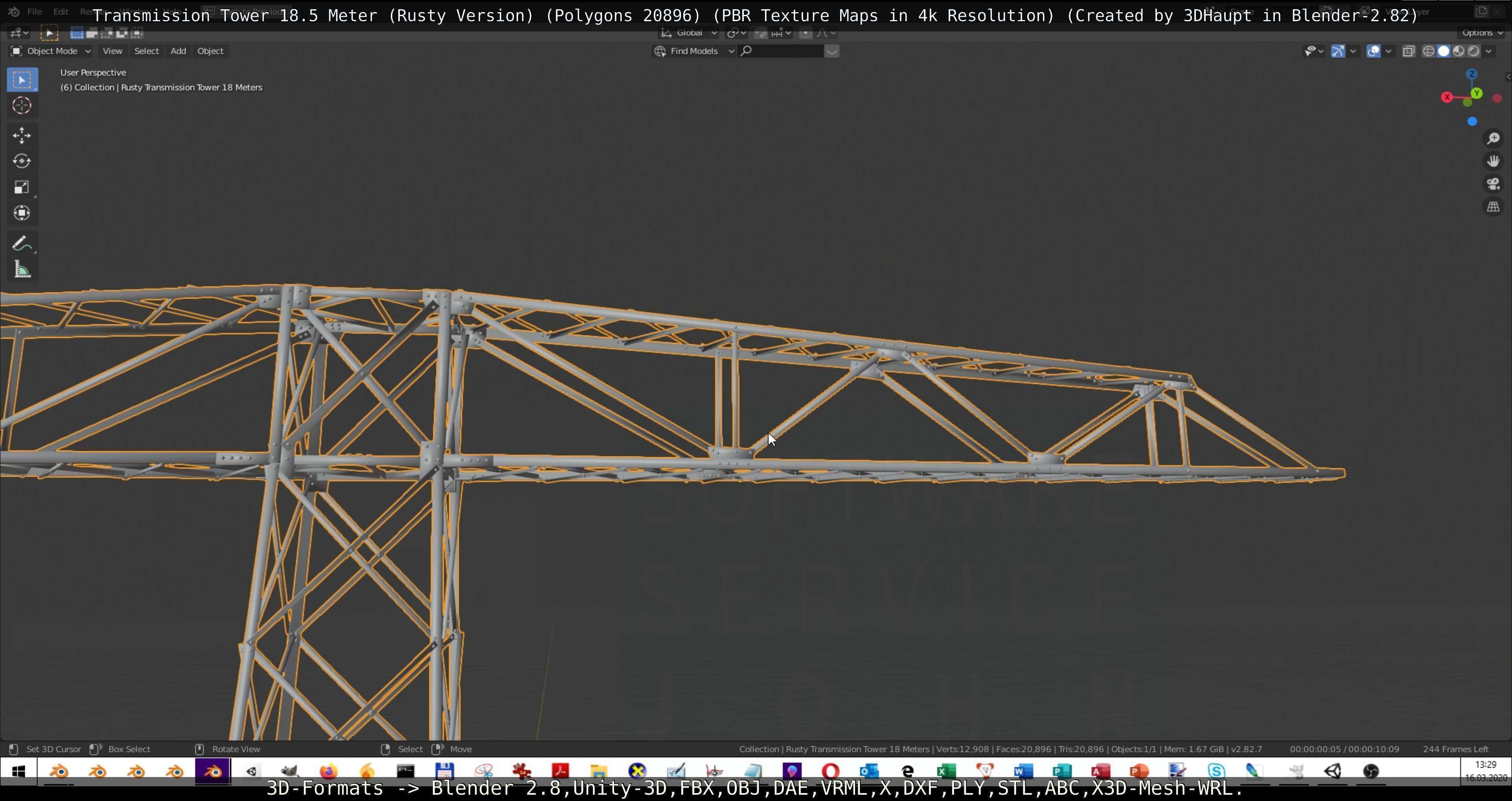 Transmission Tower 18 Meter Rusty Version Low-poly 3D model_114