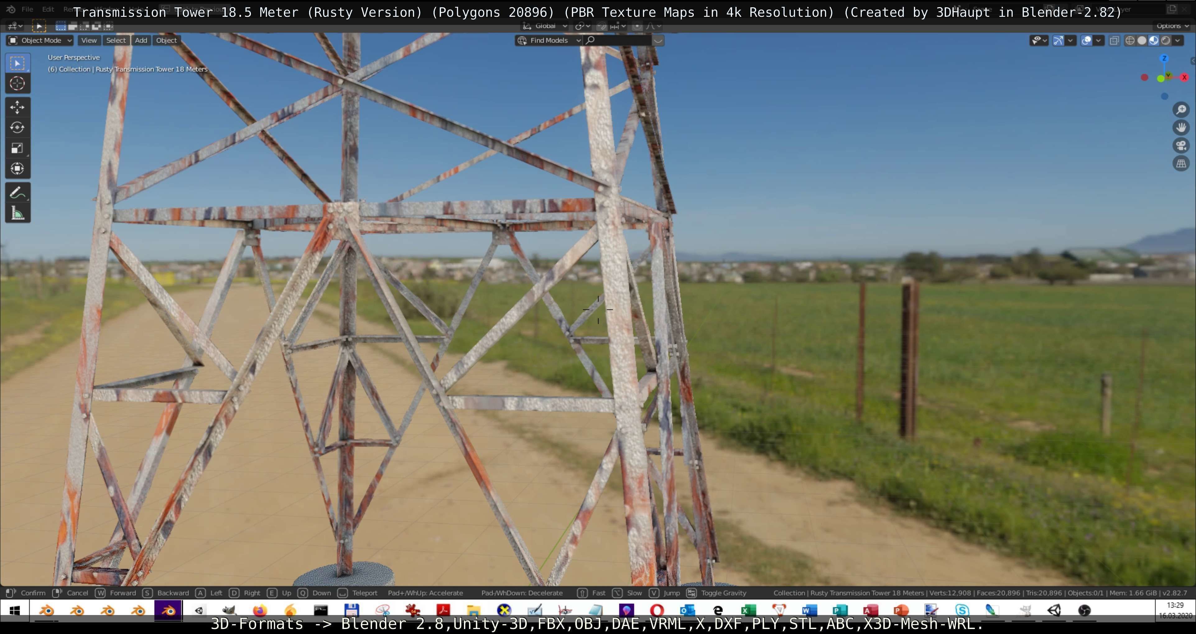 Transmission Tower 18 Meter Rusty Version Low-poly 3D model_19