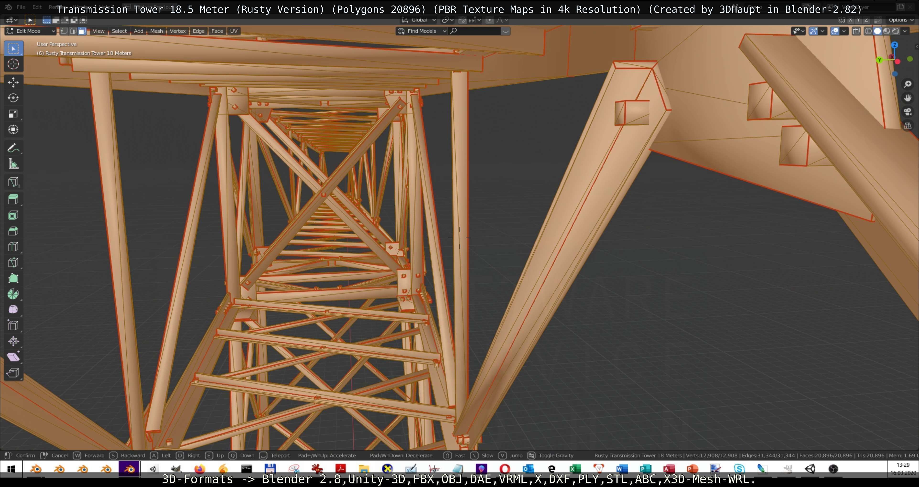 Transmission Tower 18 Meter Rusty Version Low-poly 3D model_108