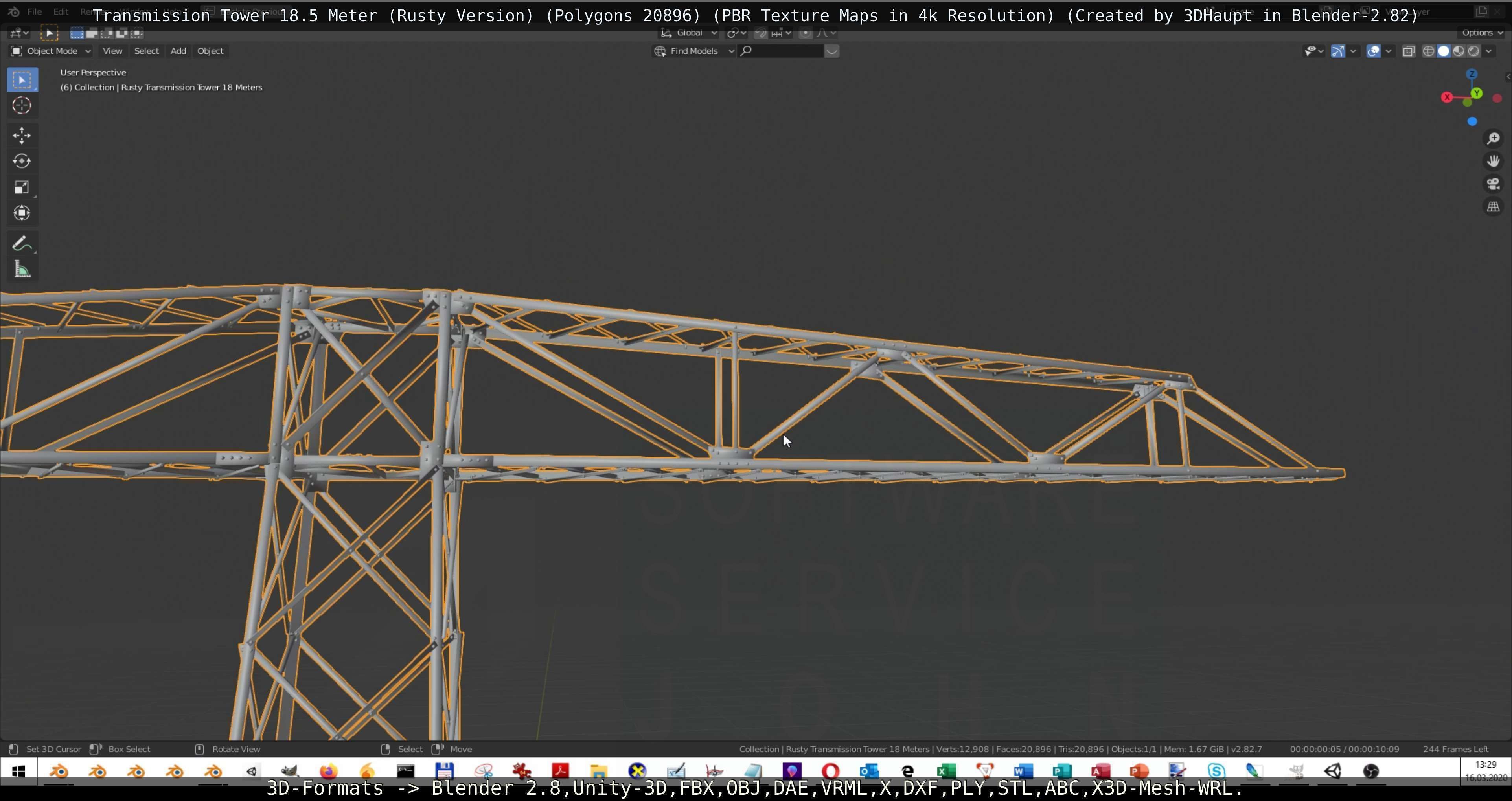 Transmission Tower 18 Meter Rusty Version Low-poly 3D model_115