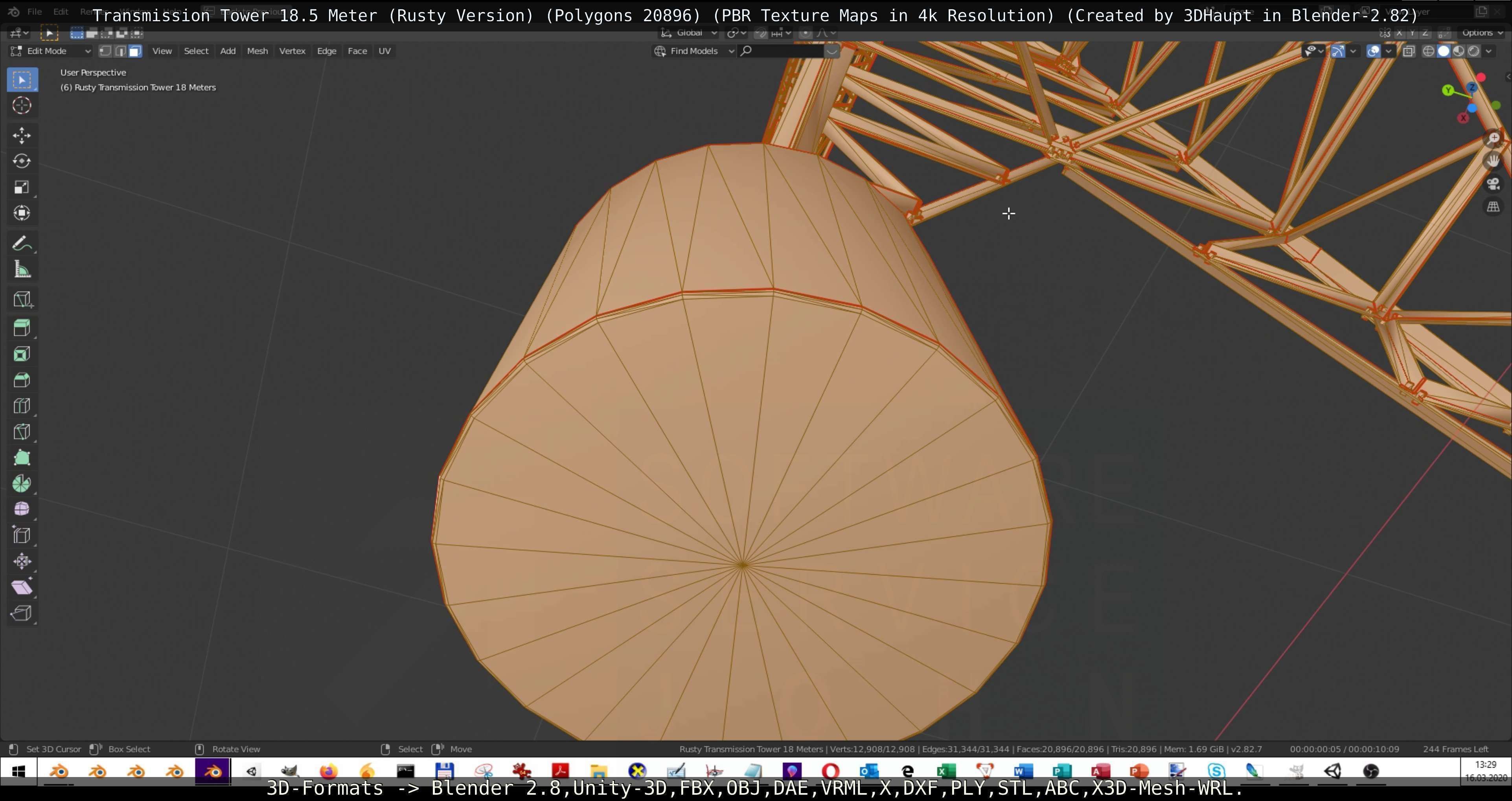 Transmission Tower 18 Meter Rusty Version Low-poly 3D model_95