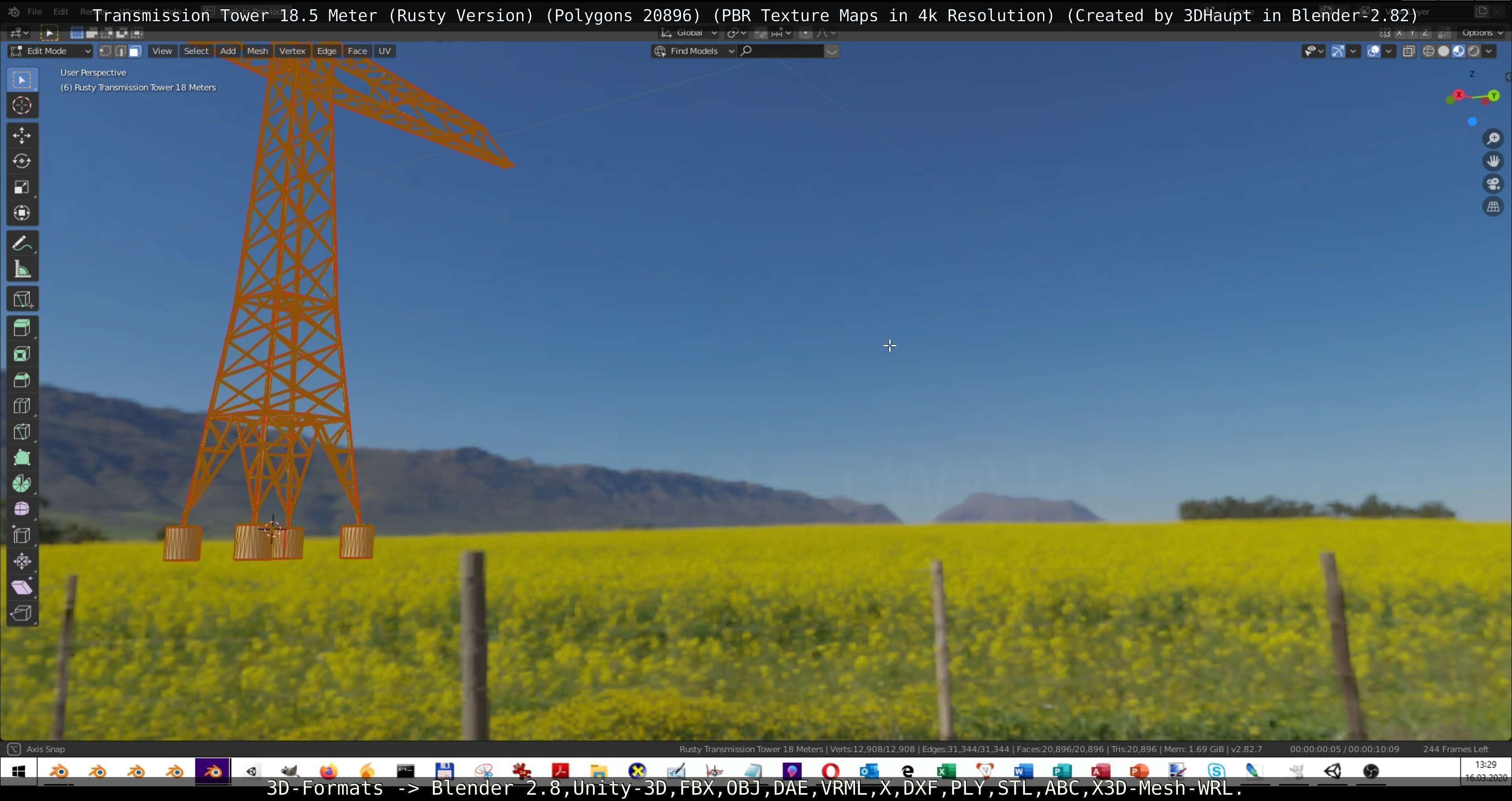 Transmission Tower 18 Meter Rusty Version Low-poly 3D model_83