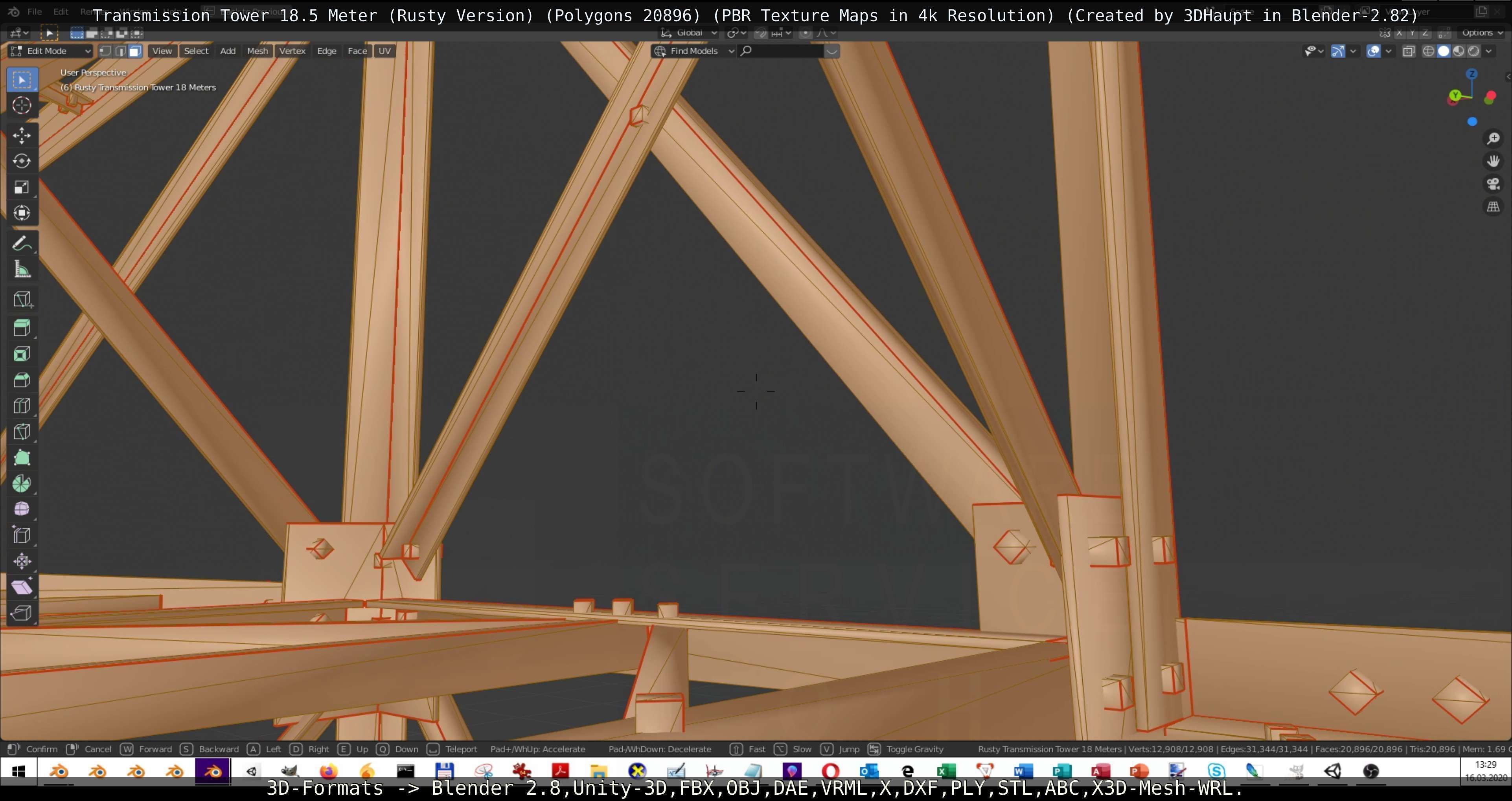 Transmission Tower 18 Meter Rusty Version Low-poly 3D model_106