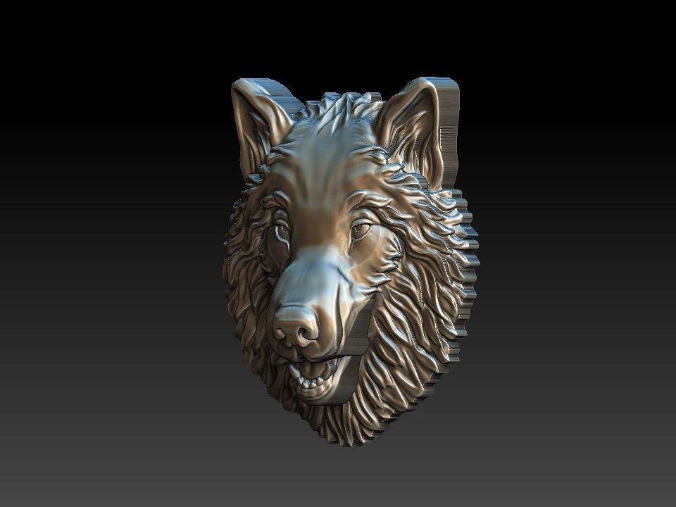Wolf bas reliefe for coin 3D print model_3