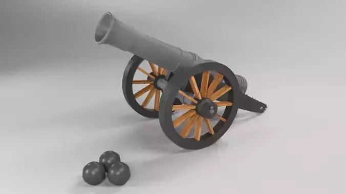 Cannon 3D model with balls