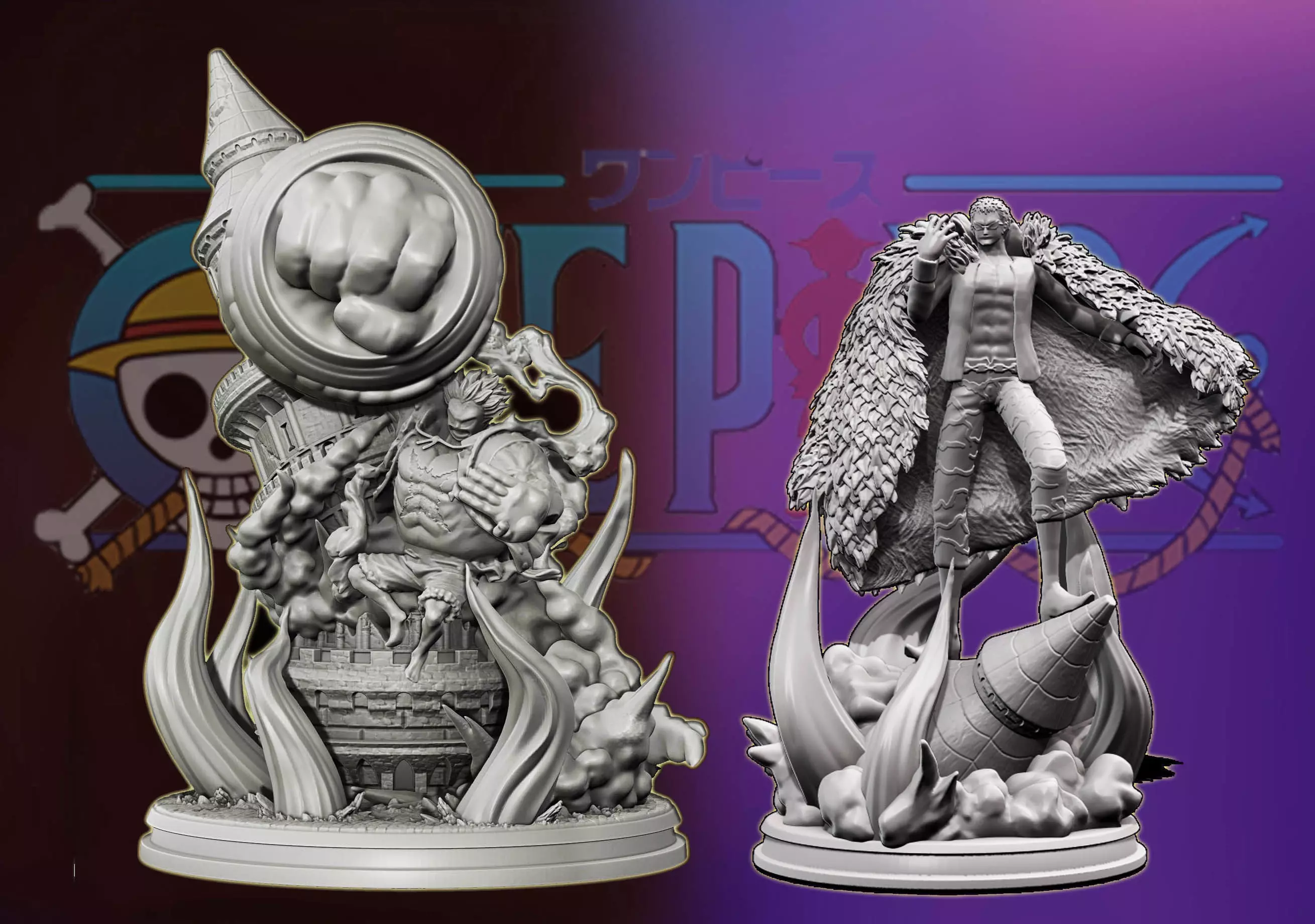 gear 4 luffy vs doflamingo 3d prints - one piece statue 3D Model Collection_0