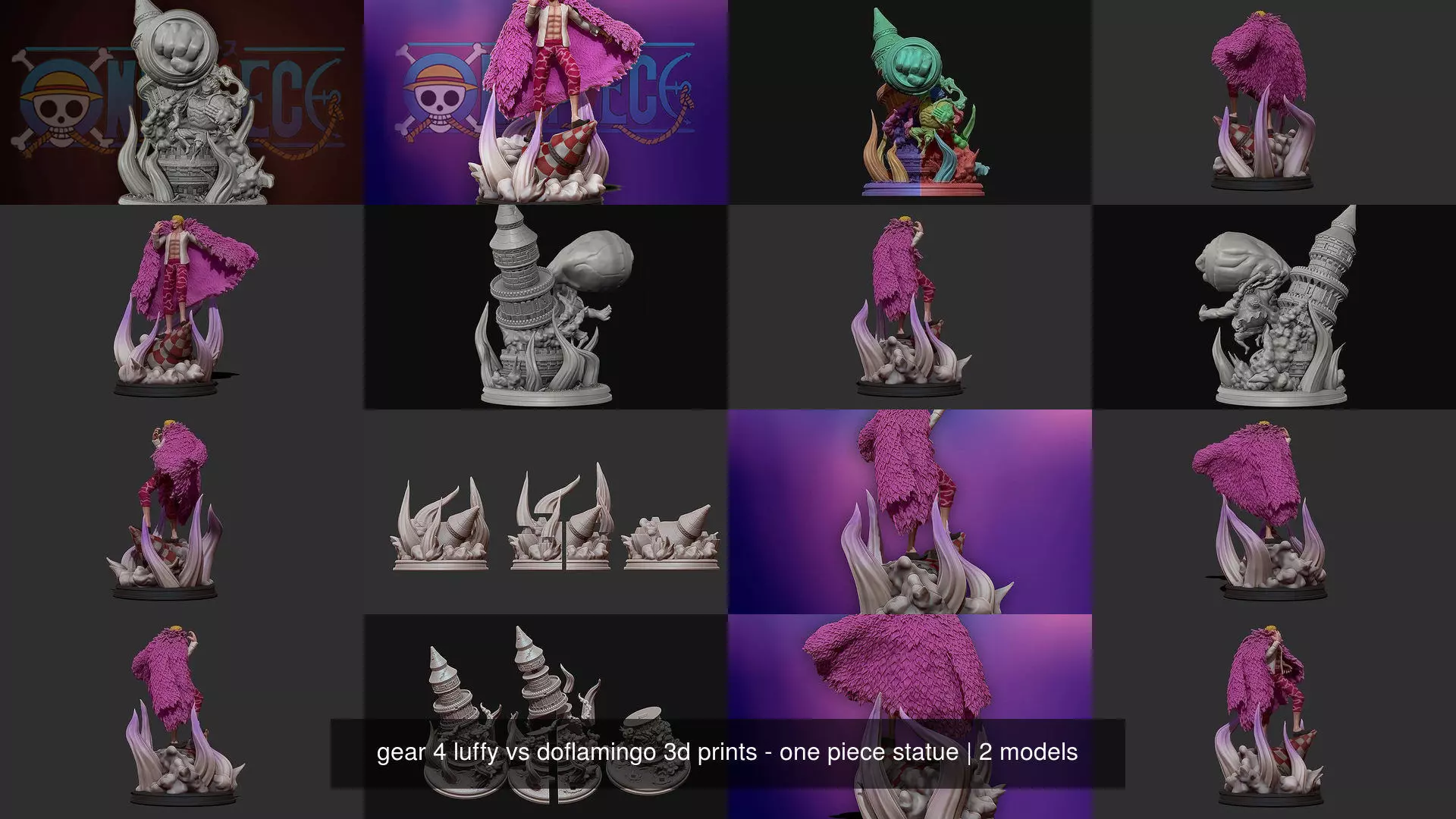 gear 4 luffy vs doflamingo 3d prints - one piece statue 3D Model Collection_3