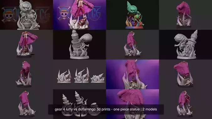 gear 4 luffy vs doflamingo 3d prints - one piece statue