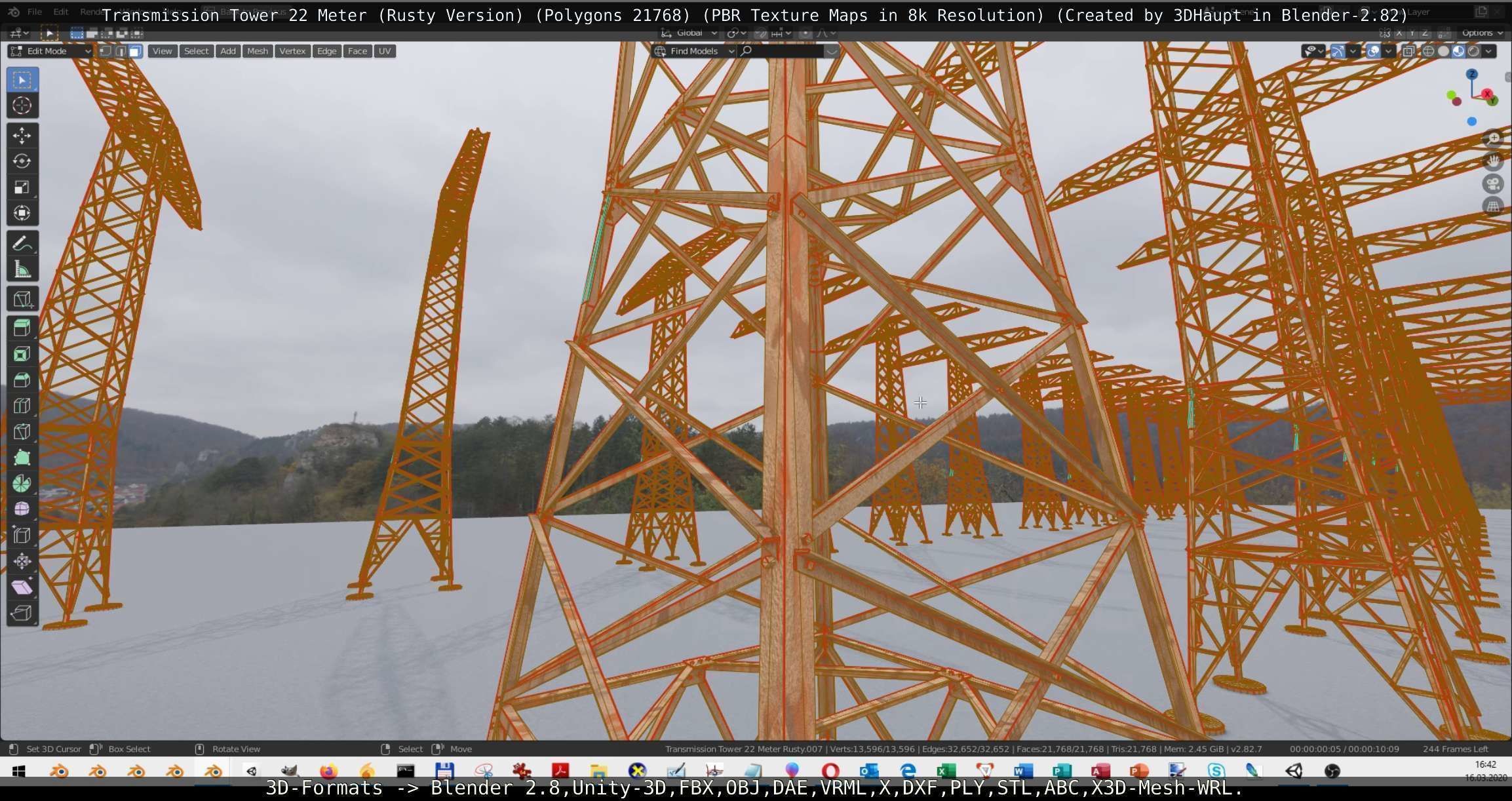 Transmission Tower 22 Meter Rusty Version Low-poly 3D model_98