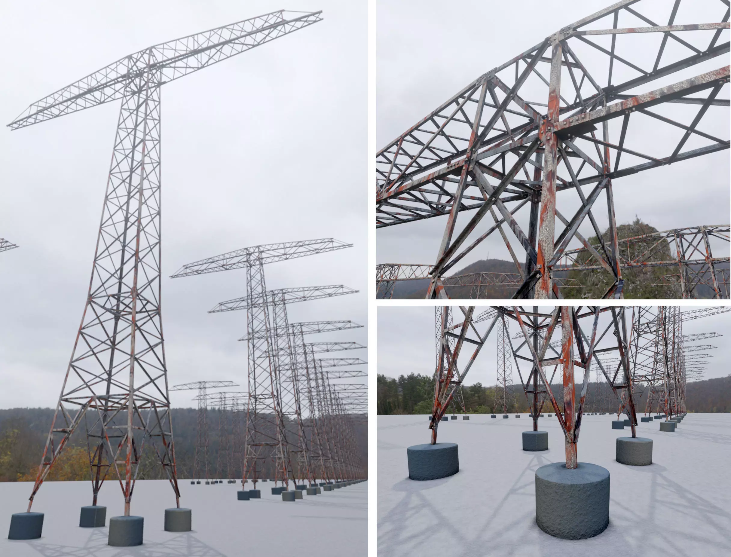 Transmission Tower 22 Meter Rusty Version Low-poly 3D model_0