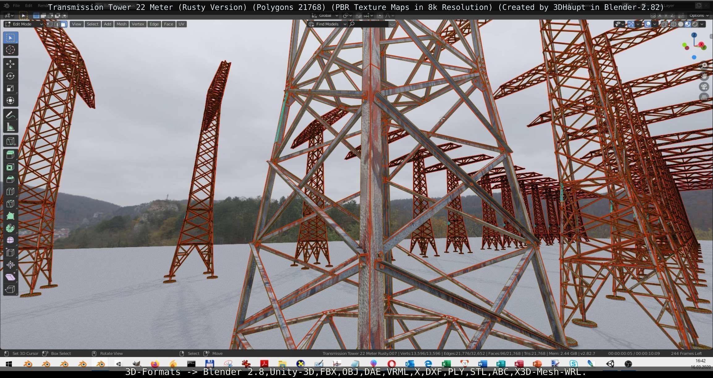 Transmission Tower 22 Meter Rusty Version Low-poly 3D model_94