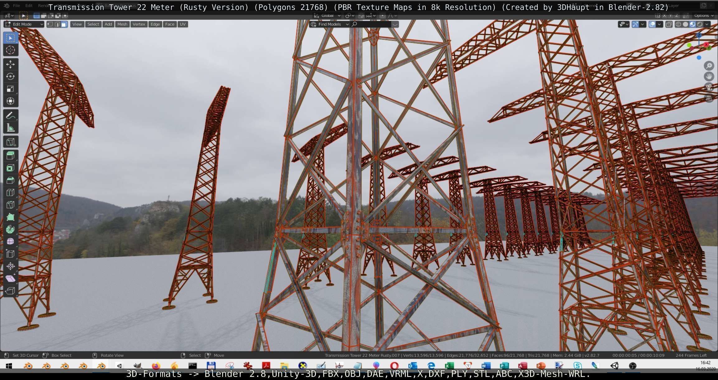 Transmission Tower 22 Meter Rusty Version Low-poly 3D model_90