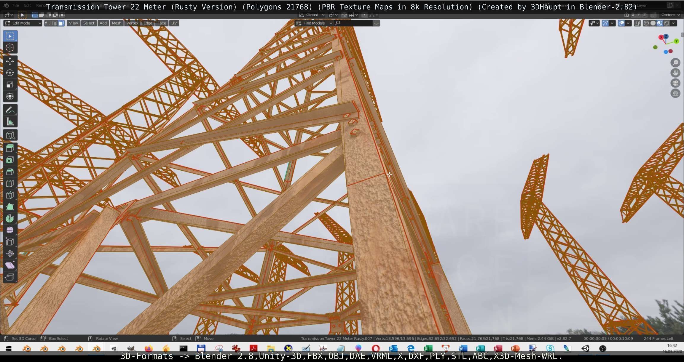 Transmission Tower 22 Meter Rusty Version Low-poly 3D model_105