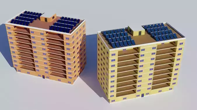 Two realistic residential city building  Low-poly 3D model