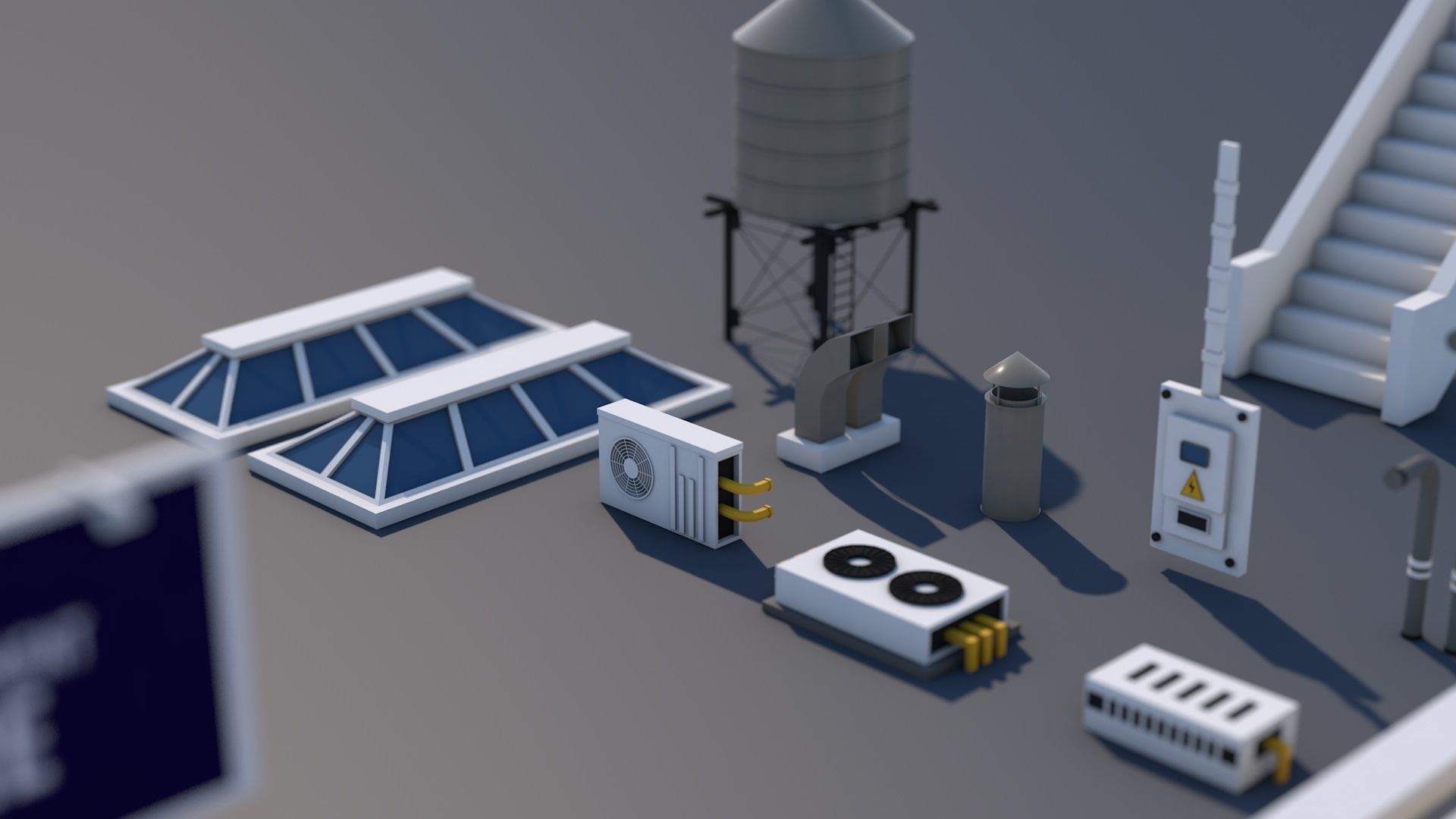 Roads Rooftop Street Elements 3 in 1 Low-poly 3D model_8