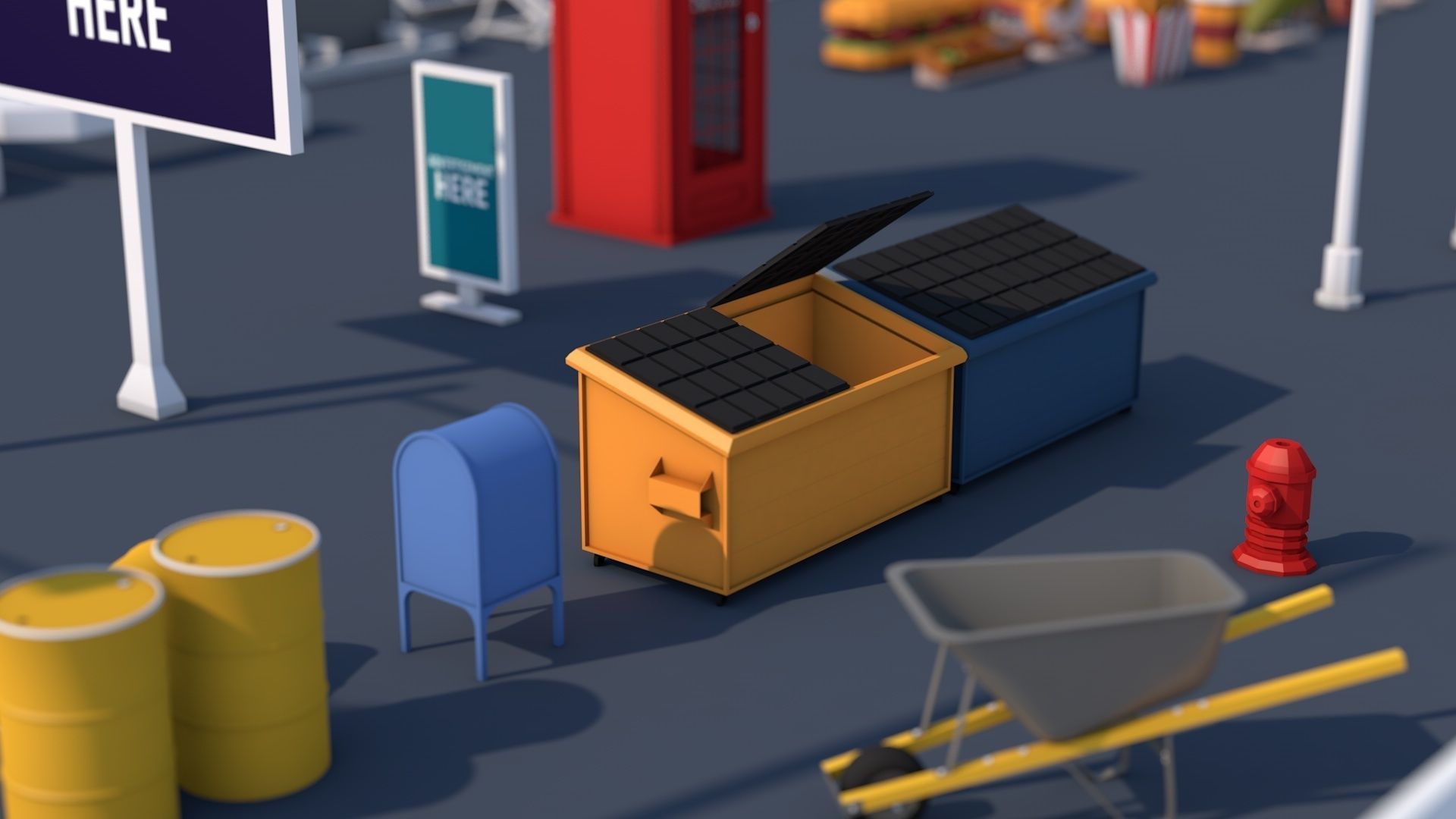 Roads Rooftop Street Elements 3 in 1 Low-poly 3D model_11