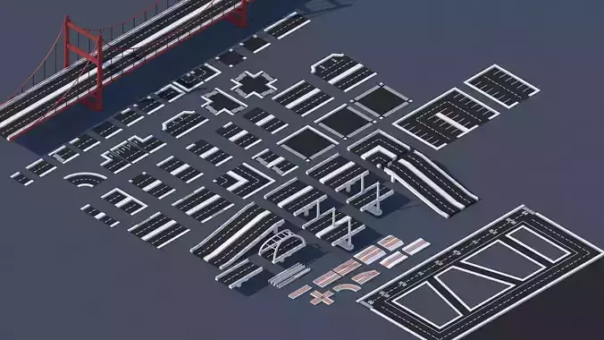Roads Rooftop Street Elements 3 in 1 Low-poly 3D model Roads Rooftop Street Elements 3 in 1 Low-poly 3D model