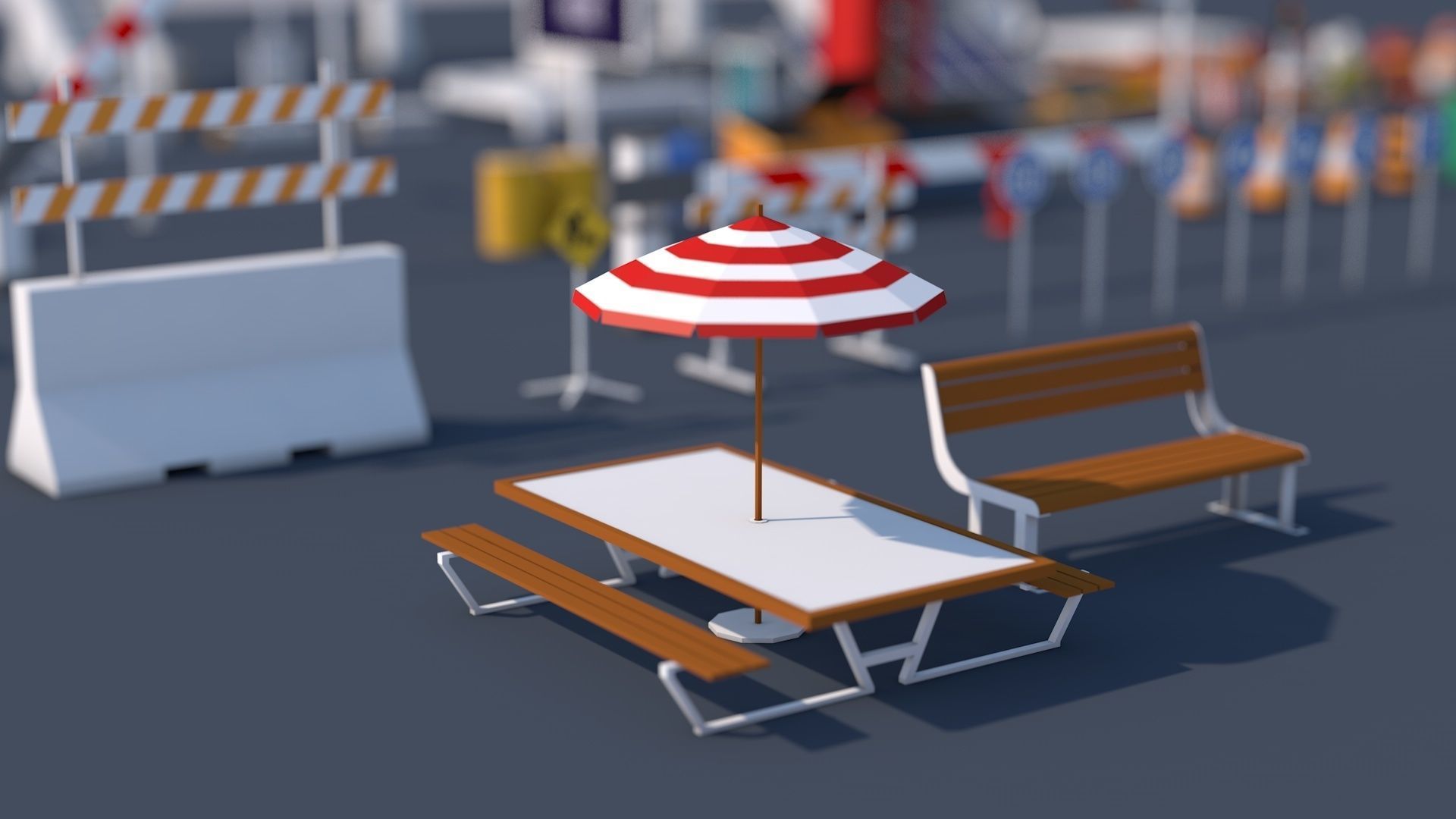 Roads Rooftop Street Elements 3 in 1 Low-poly 3D model_6