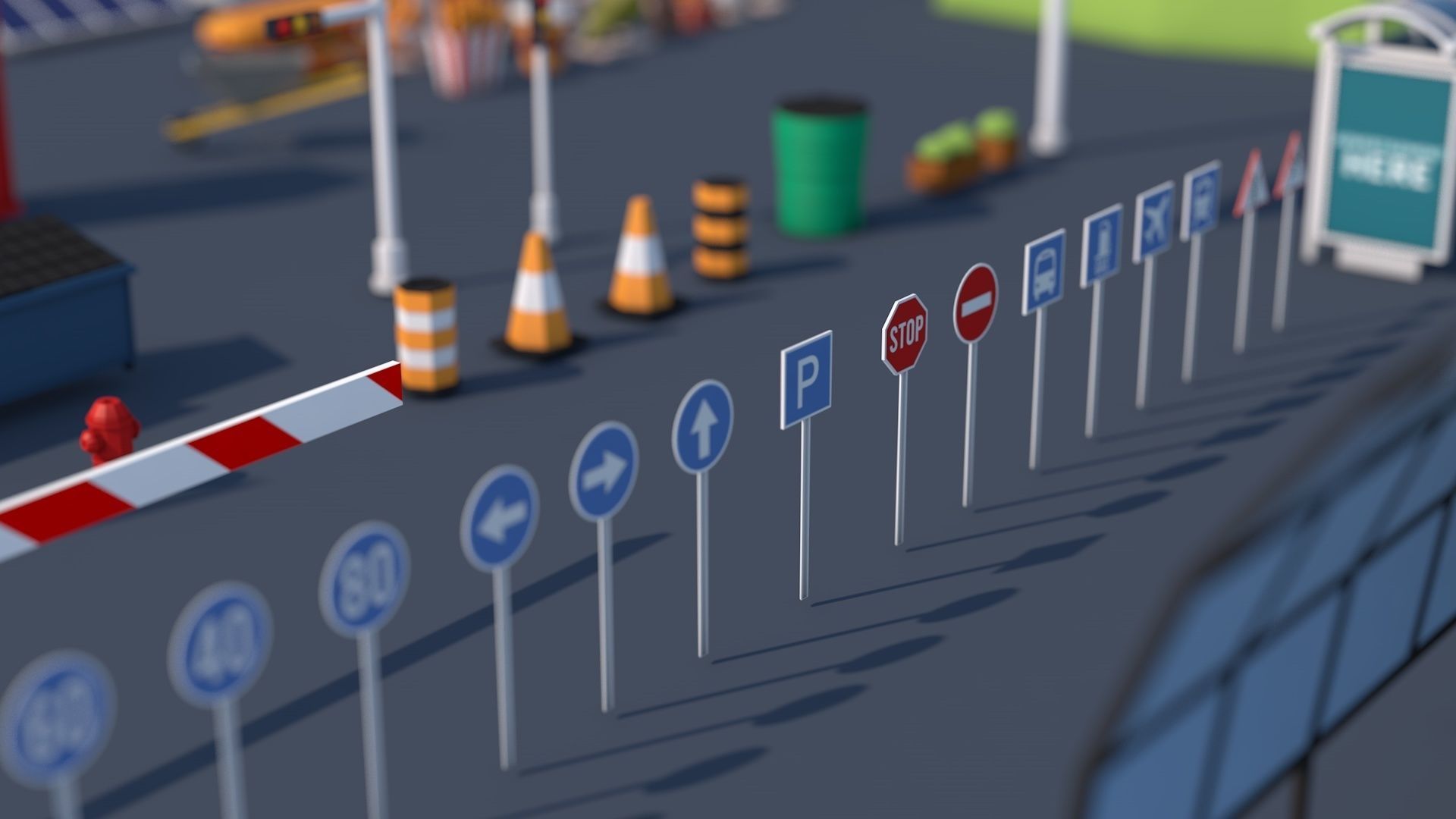 Roads Rooftop Street Elements 3 in 1 Low-poly 3D model_5