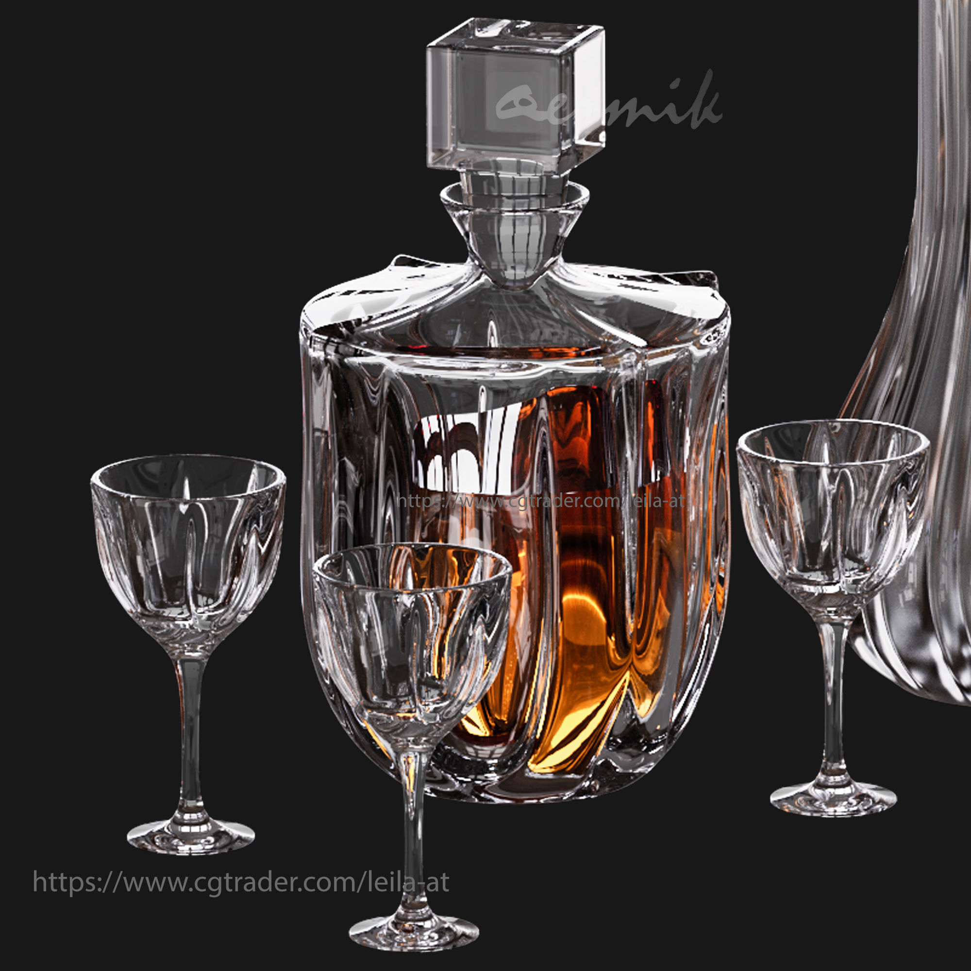 decorative set feathers wine 3D model_3