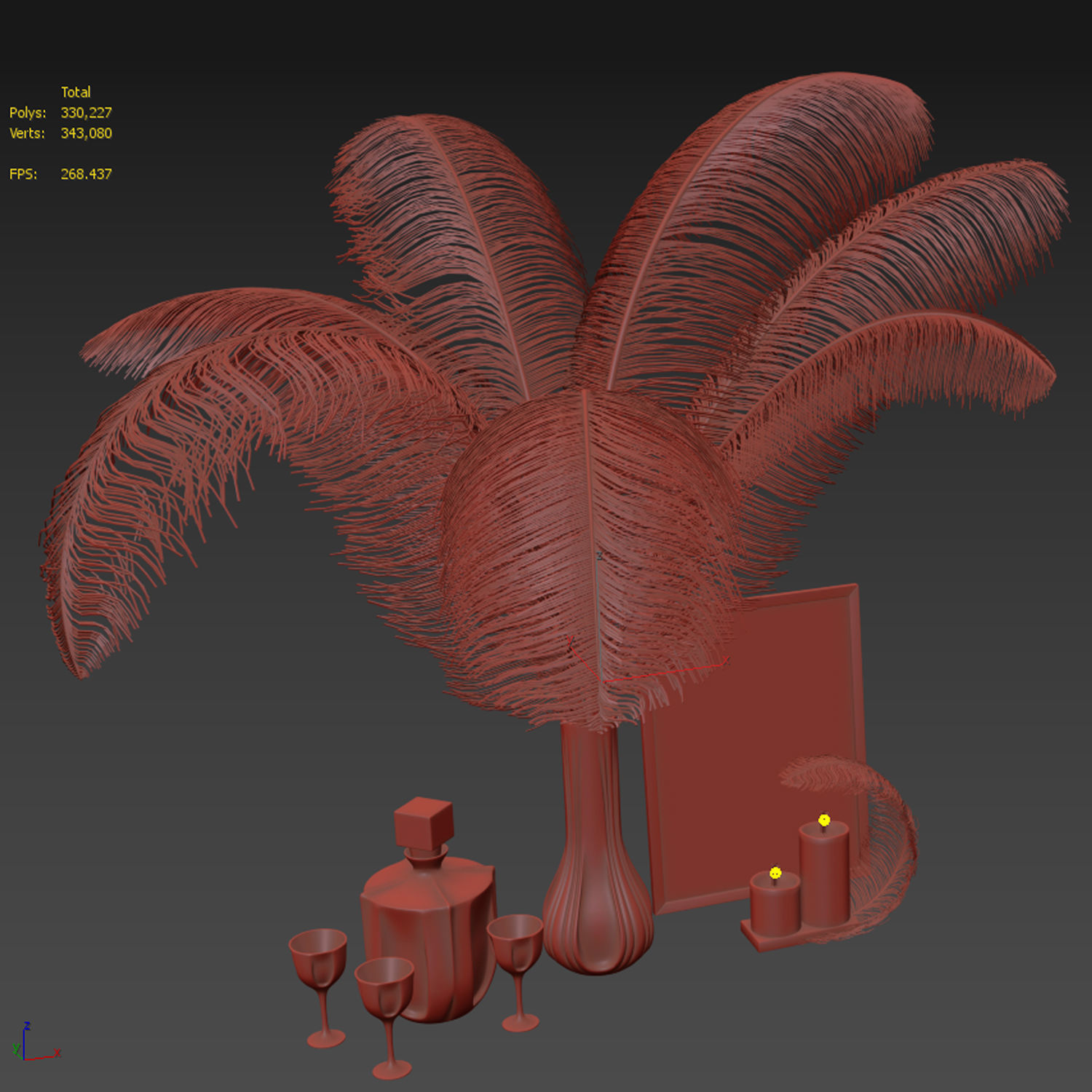 decorative set feathers wine 3D model_6