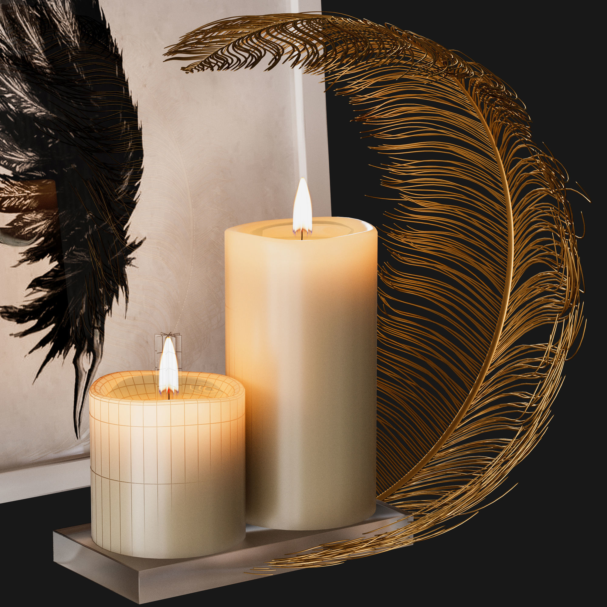 decorative set feathers wine 3D model_2