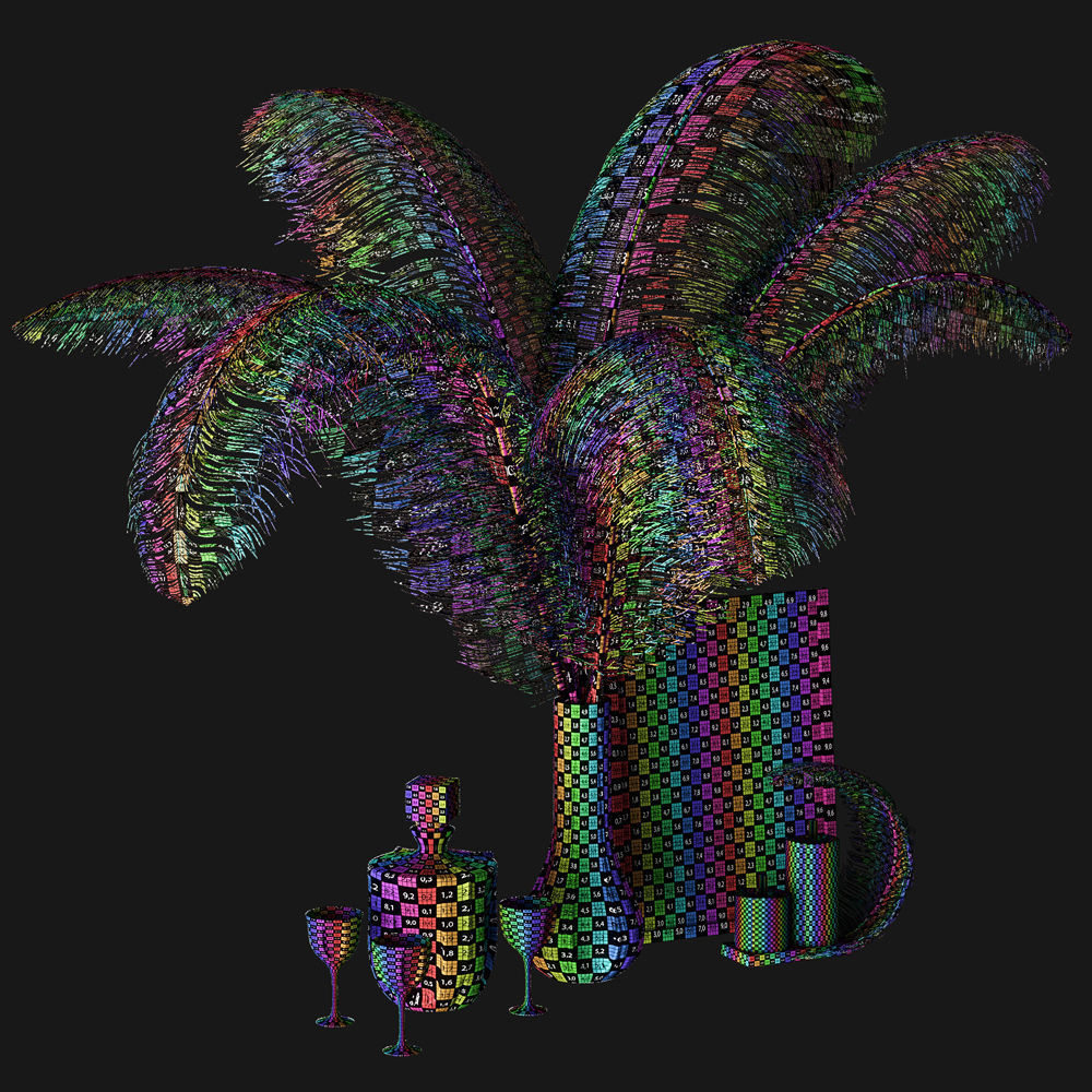 decorative set feathers wine 3D model_5